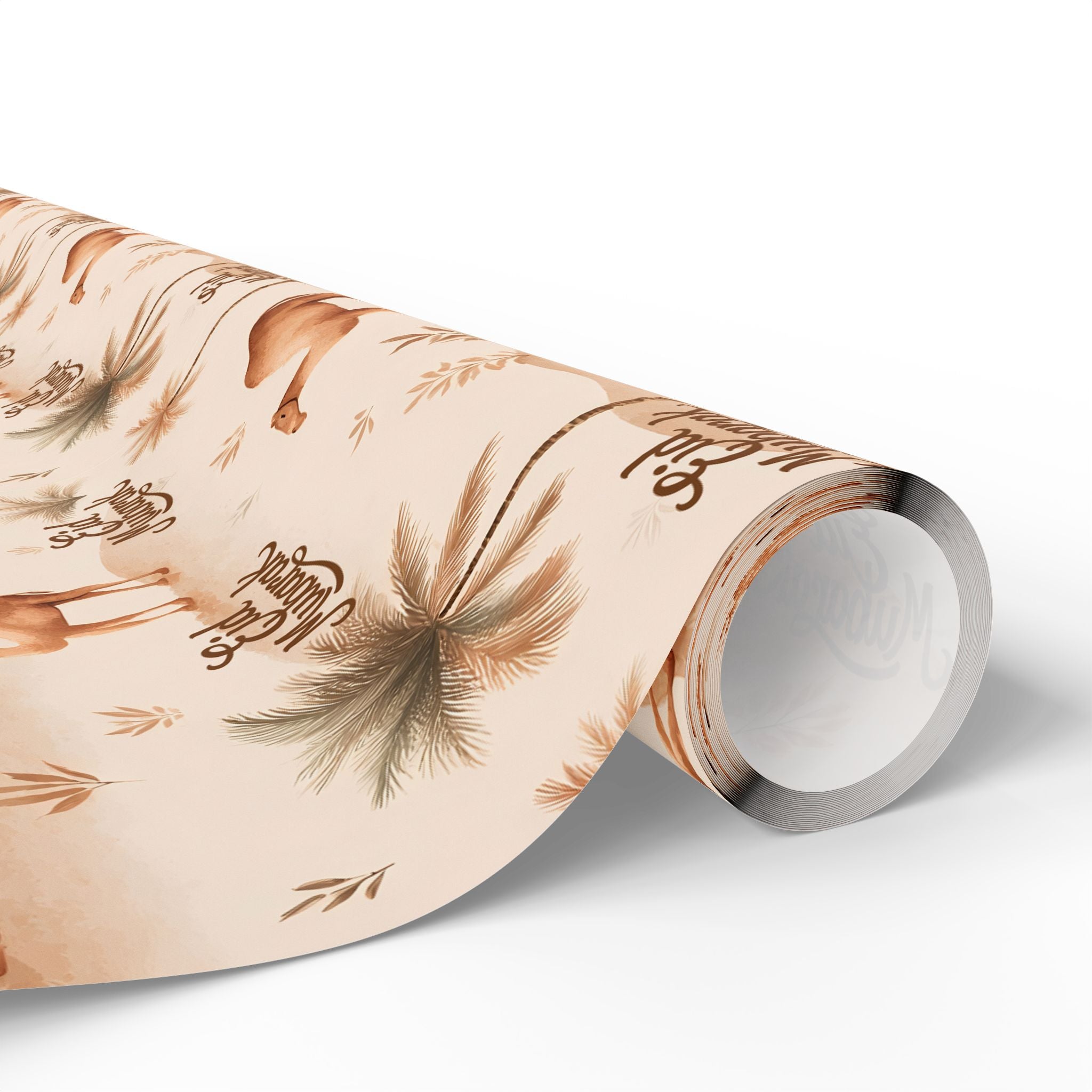 Eid Mubarak Wrapping Paper | Camels and Date Palms | Desert Brown Islamic Gift Wrap