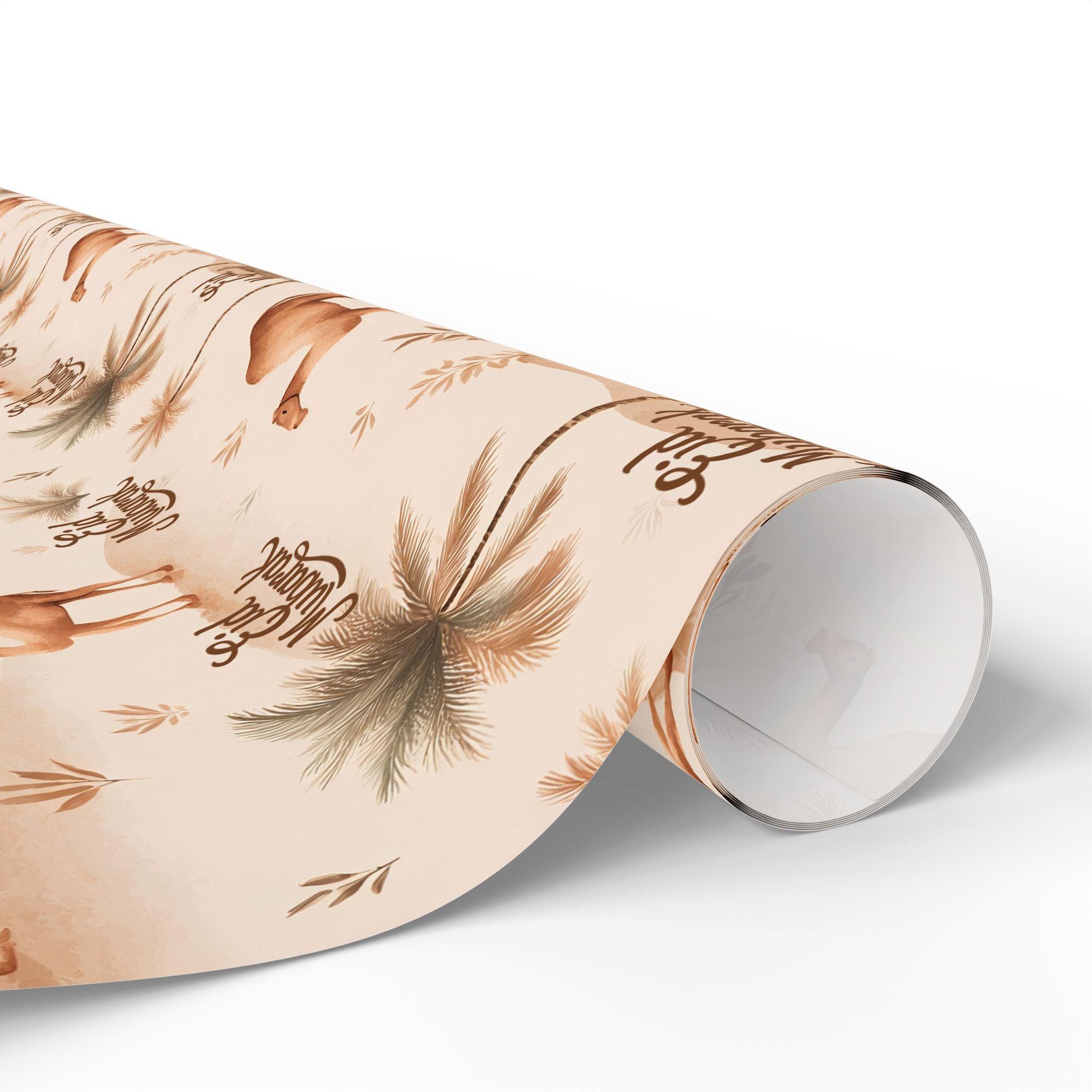 Eid Mubarak Wrapping Paper | Camels and Date Palms | Desert Brown Islamic Gift Wrap