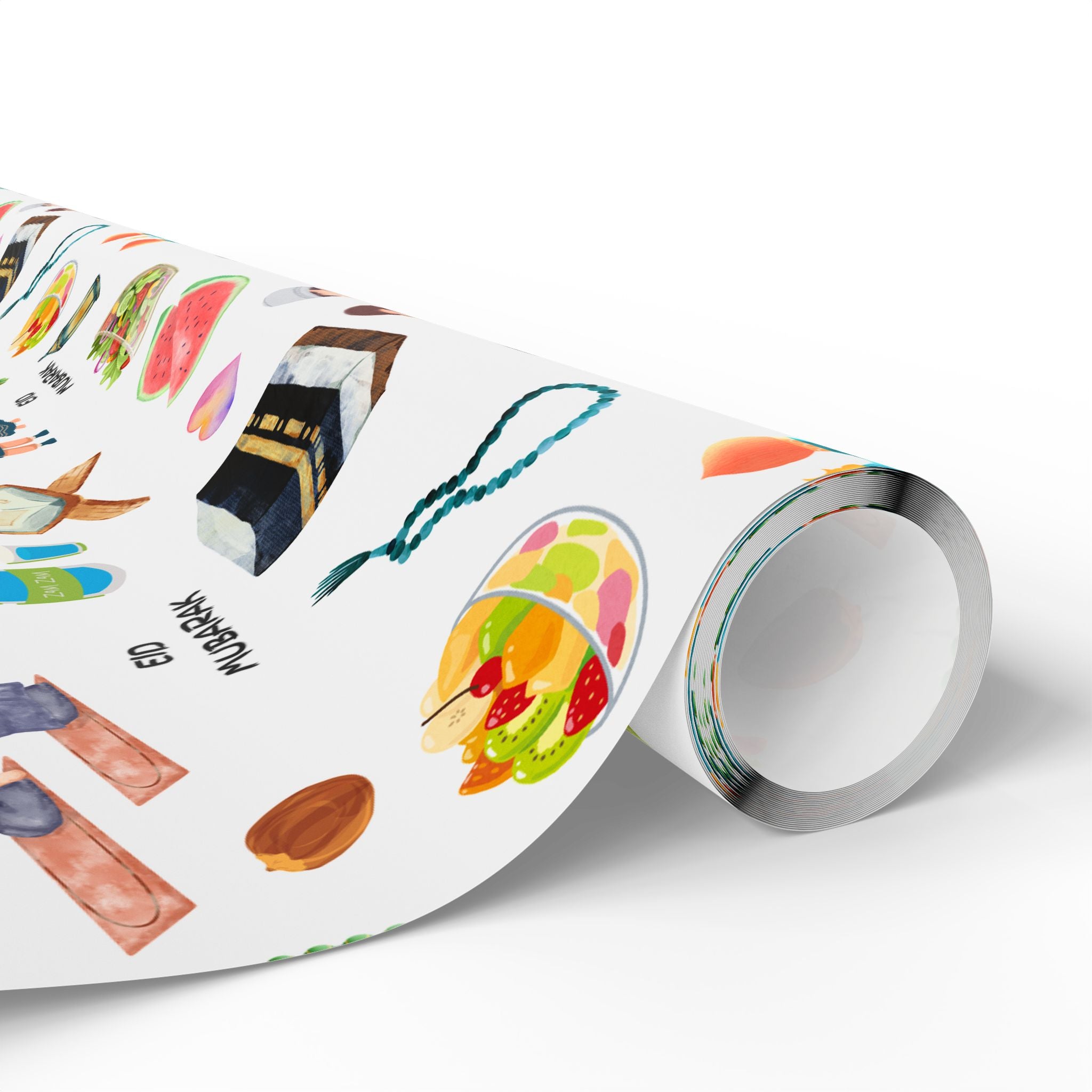 White Kids Islamic Gift Wrapping Paper | Colourful Eid Ramadan Gift Wrap | Kaaba, Quran Mosque Design | Muslim Children Gifts