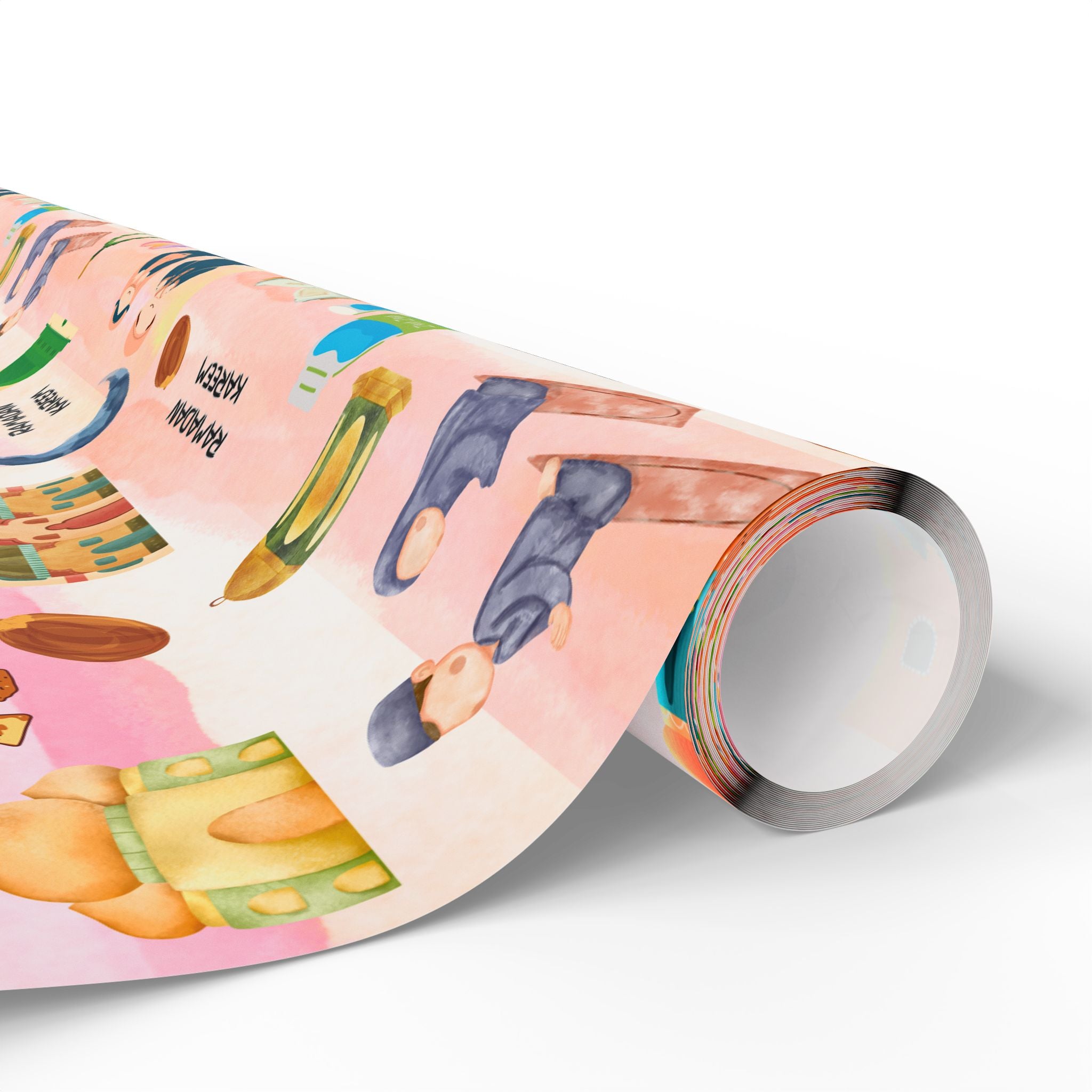Pink Kids Islamic Gift Wrapping Paper | Colourful Ramadan Gift Wrap | Kaaba, Quran Mosque Design | Muslim Children Gifts