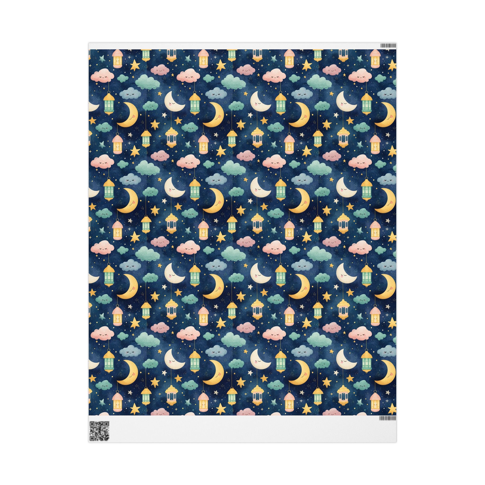 Kids Islamic Wrapping Paper | Eid and Ramadan Gift Wrap with Clouds, Lanterns and Crescents | Cute Muslim Gift Wrap for Children