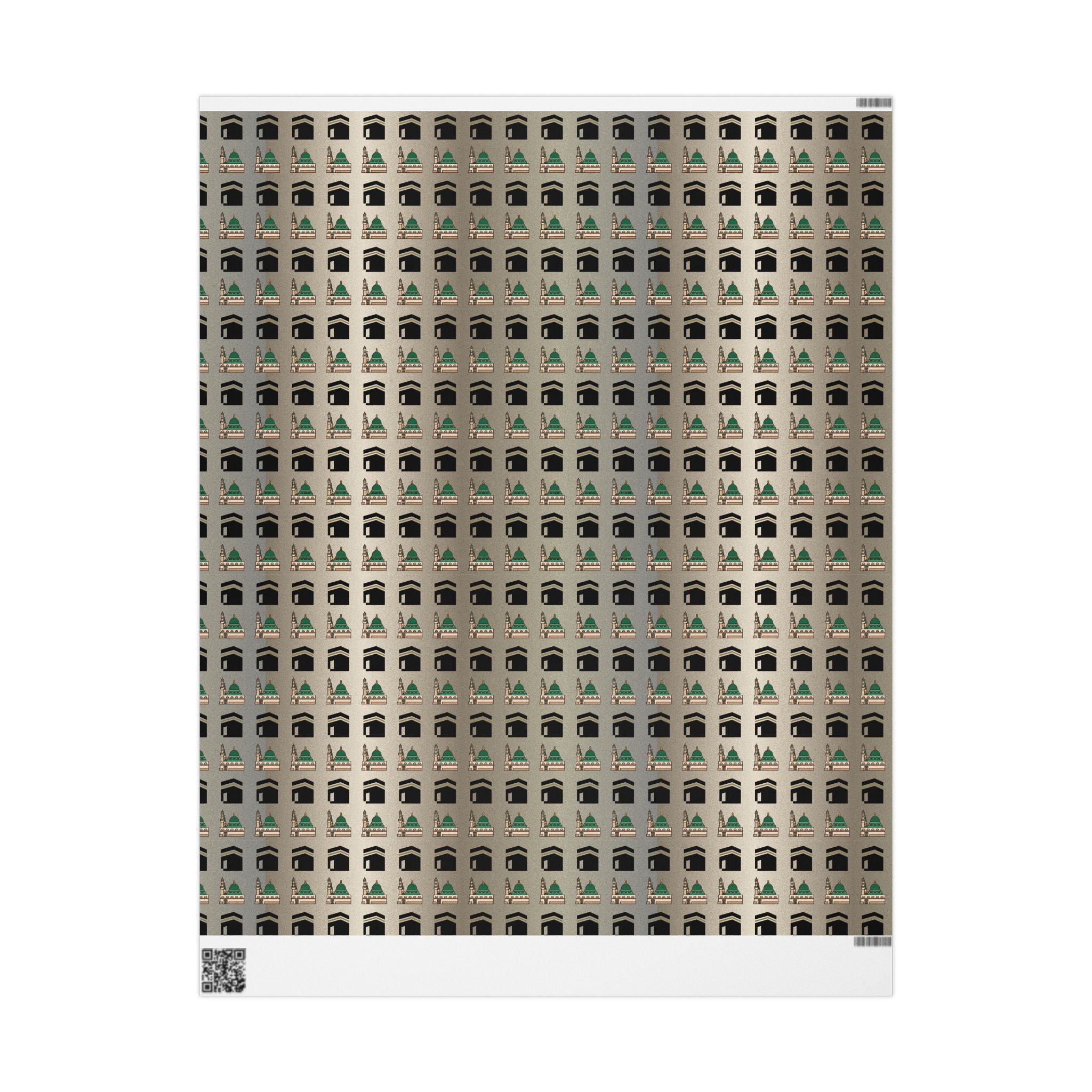 Islamic Gift Wrapping Paper | Kaaba and Prophet's Mosque Gold Wrap | Ramadan Eid Umrah and Hajj Mubarak Gift Wrap | Muslim Presents