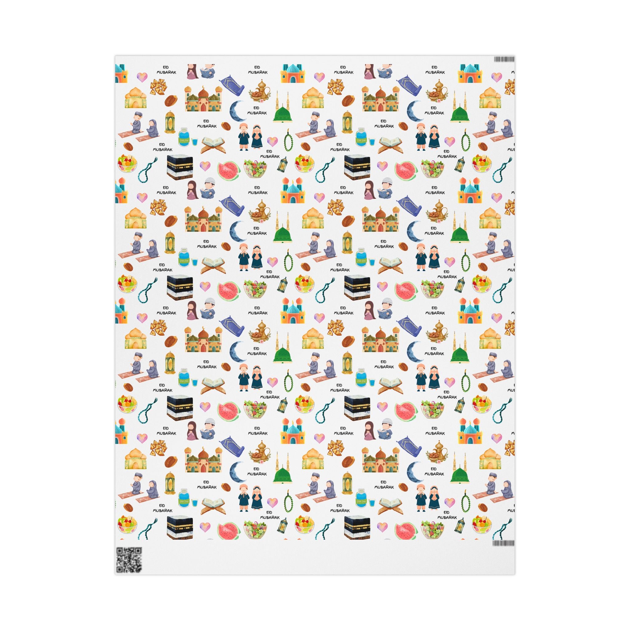 Blue Kids Islamic Gift Wrapping Paper | Colourful Eid Ramadan Gift Wrap | Kaaba, Quran Mosque Design | Muslim Children Gifts