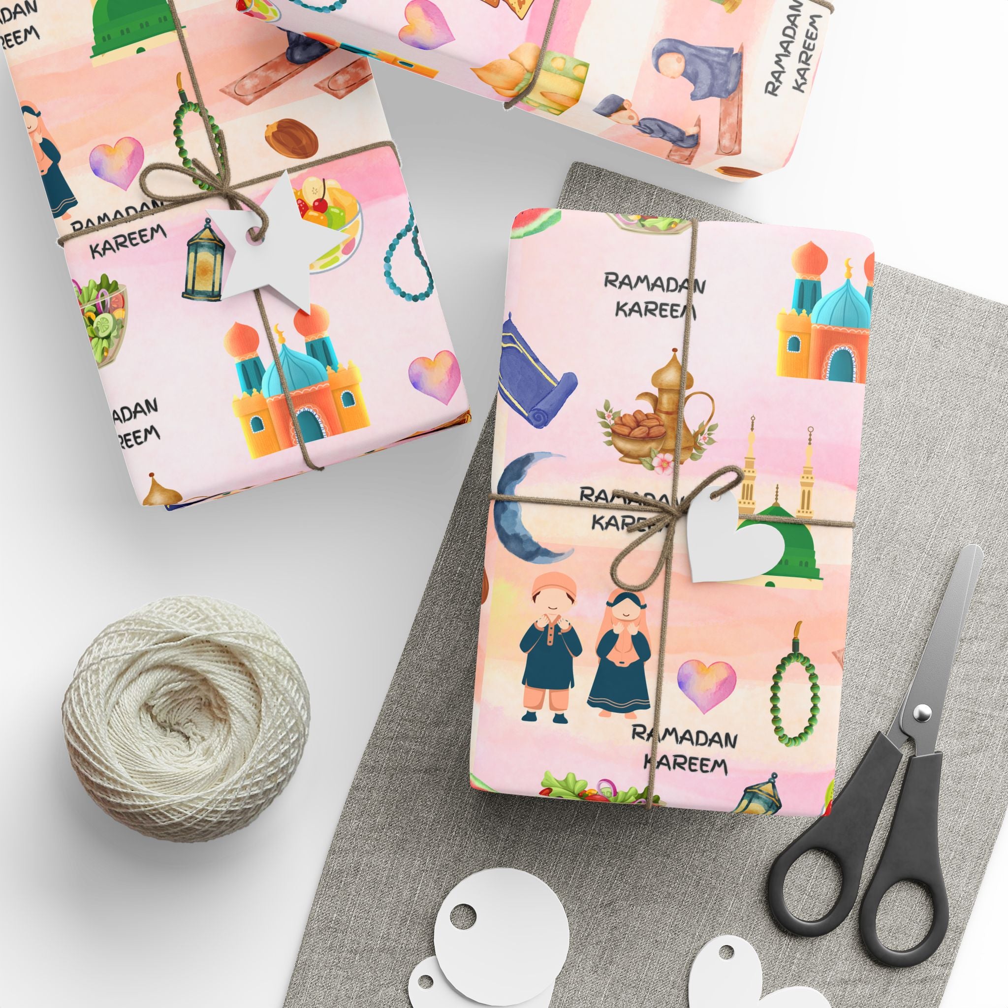 Pink Kids Islamic Gift Wrapping Paper | Colourful Ramadan Gift Wrap | Kaaba, Quran Mosque Design | Muslim Children Gifts