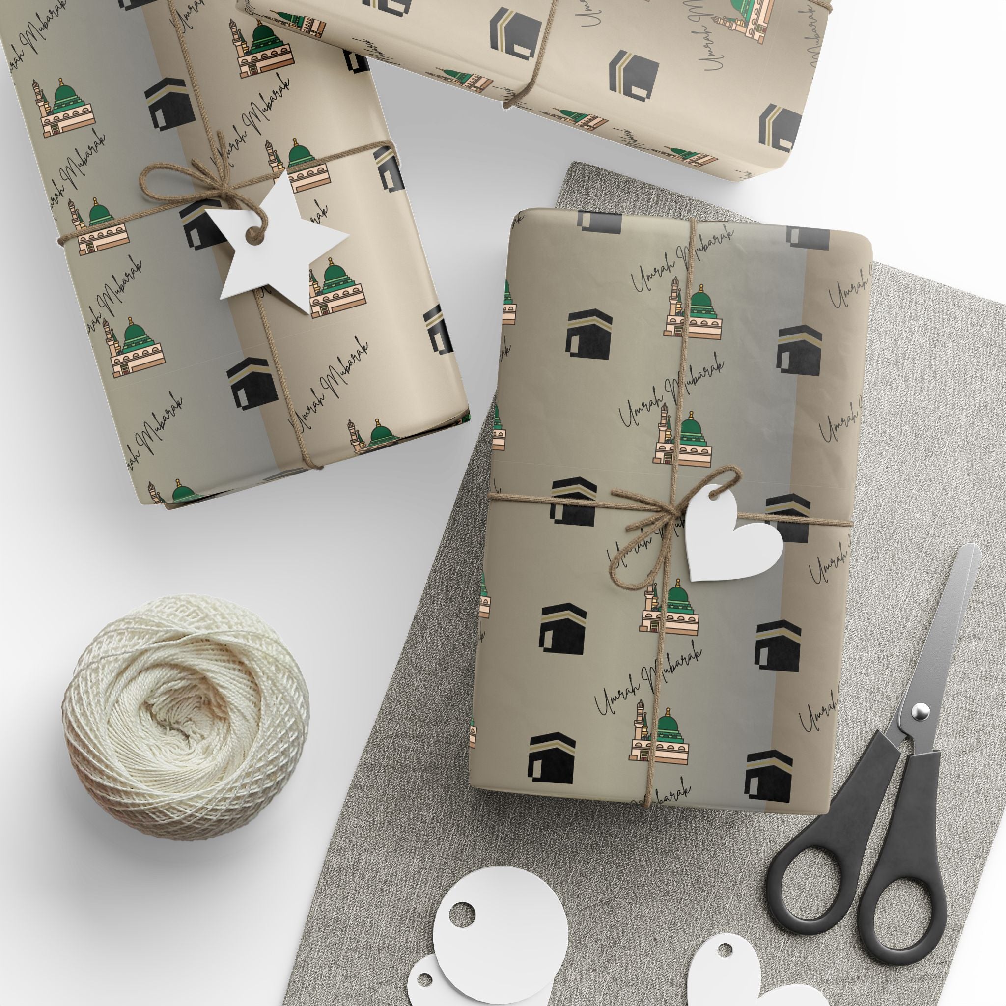 Umrah Mubarak Wrapping Paper Roll | Islamic Gift Wrapping Paper | Kaaba and Prophet's Mosque Gold Wrap |  Gift Wrap | Muslim Presents