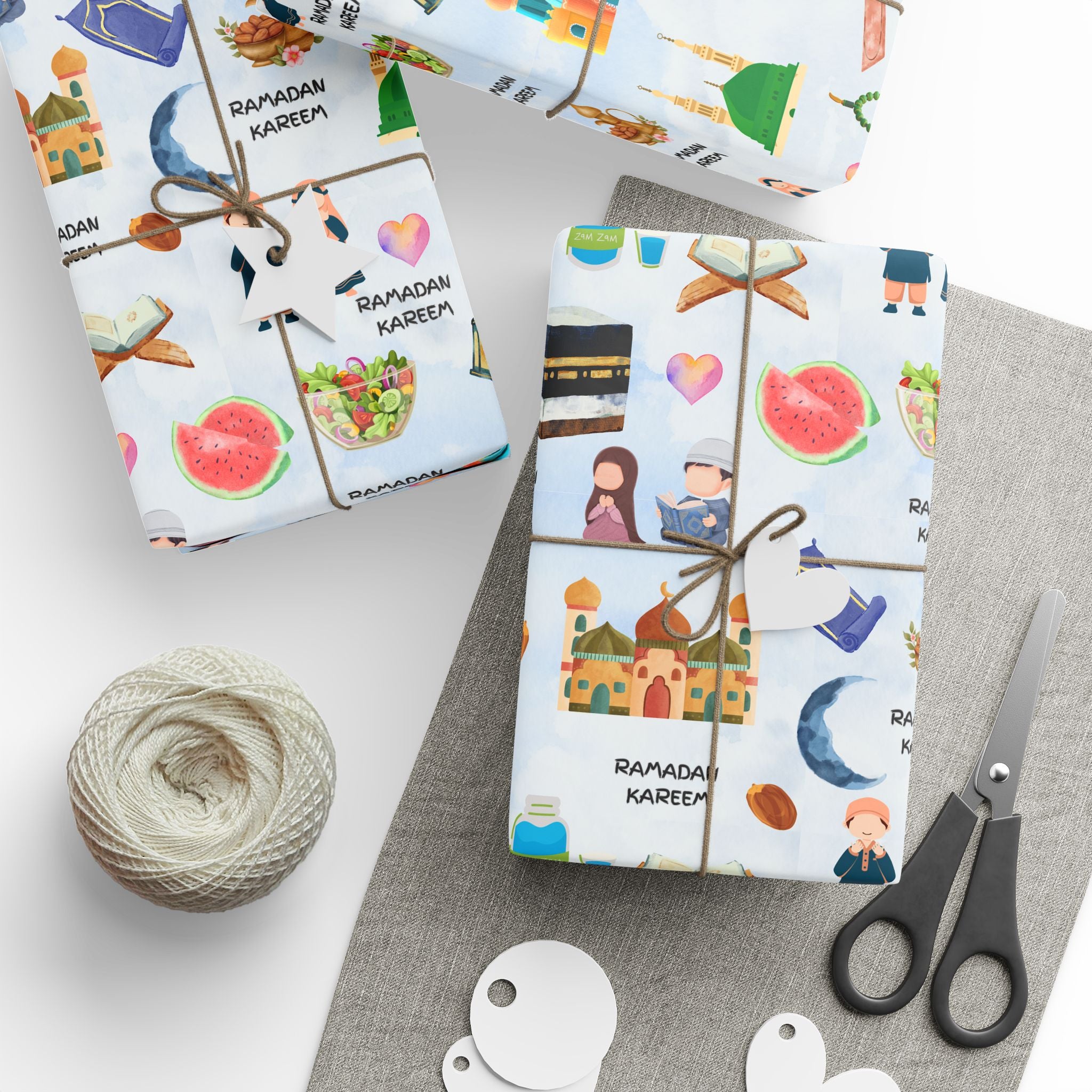 Kids Islamic Gift Wrapping Paper | Colourful Eid Ramadan Gift Wrap | Kaaba, Quran Mosque Design | Muslim Children Gifts