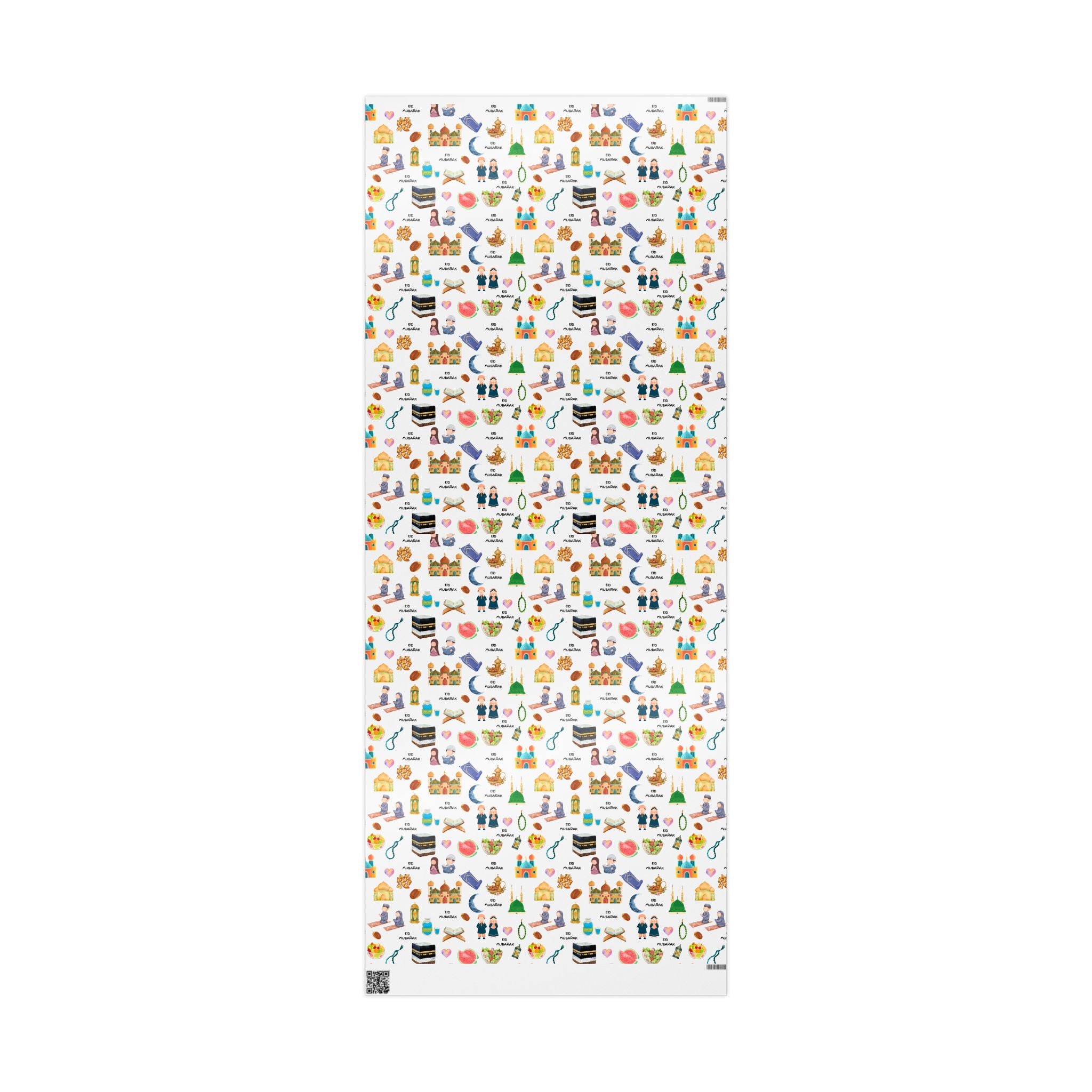 White Kids Islamic Gift Wrapping Paper | Colourful Eid Ramadan Gift Wrap | Kaaba, Quran Mosque Design | Muslim Children Gifts