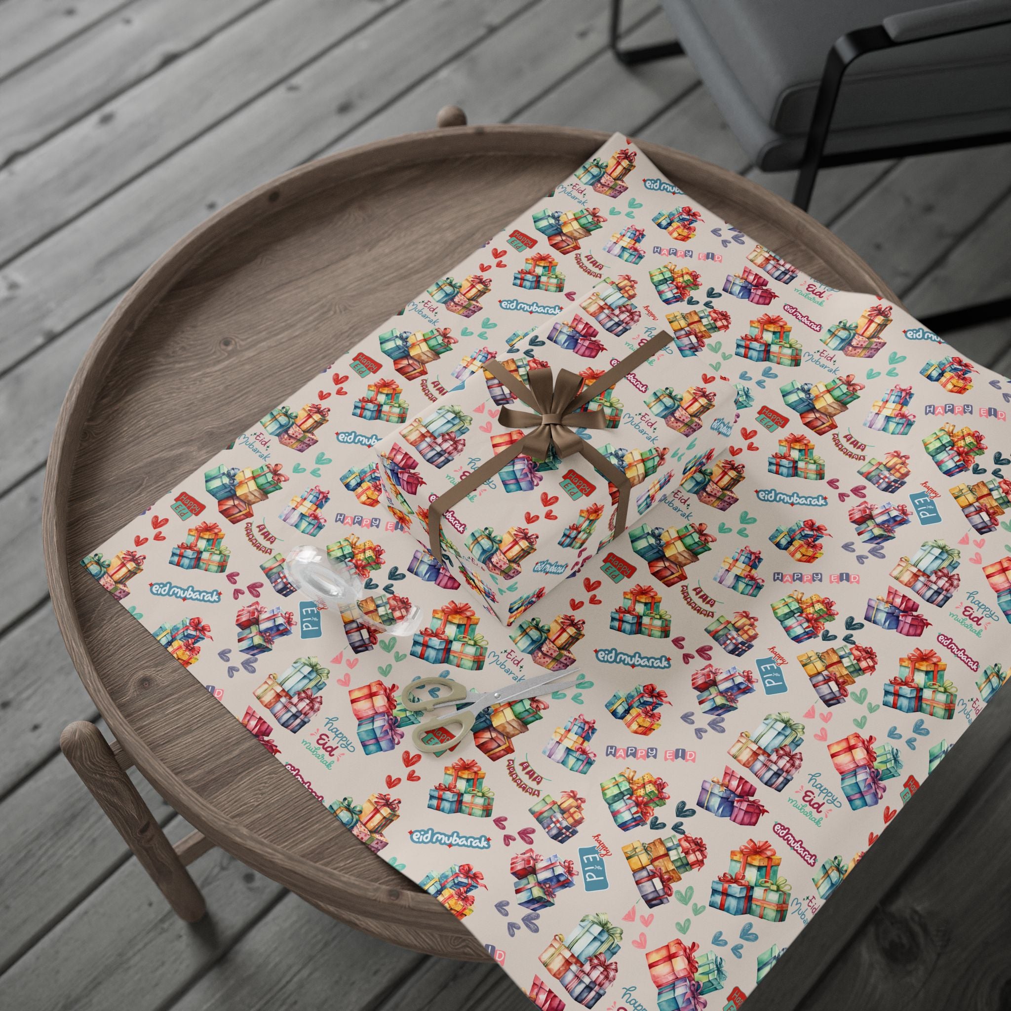 Eid Mubarak Gift Wrap Colorful Presents Festive Islamic Wrapping Paper for Eid Celebration