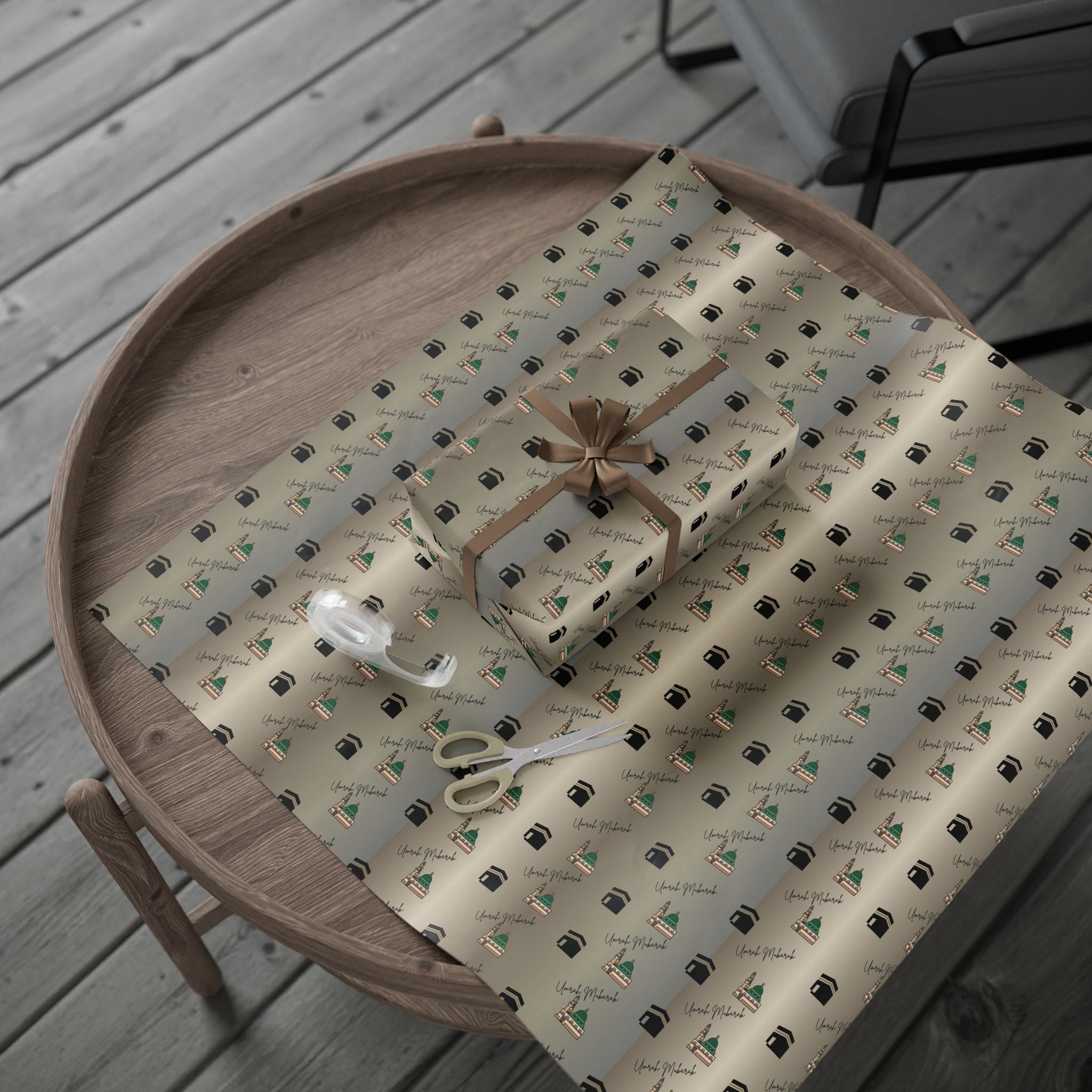 Umrah Mubarak Wrapping Paper Roll | Islamic Gift Wrapping Paper | Kaaba and Prophet's Mosque Gold Wrap |  Gift Wrap | Muslim Presents