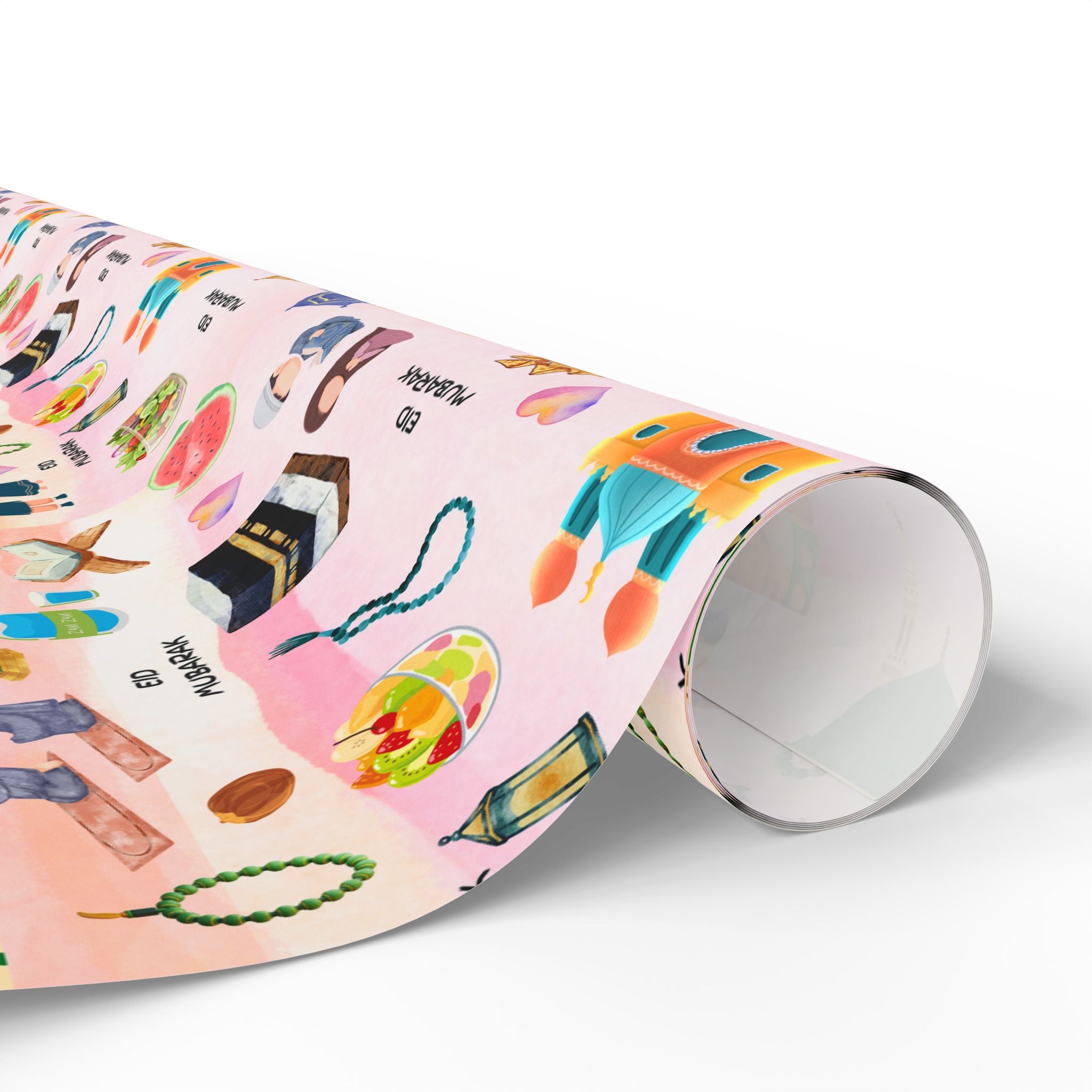 Pink Kids Islamic Gift Wrapping Paper | Colourful Eid Mubarak Gift Wrap | Kaaba, Quran Mosque Design | Muslim Children Gifts