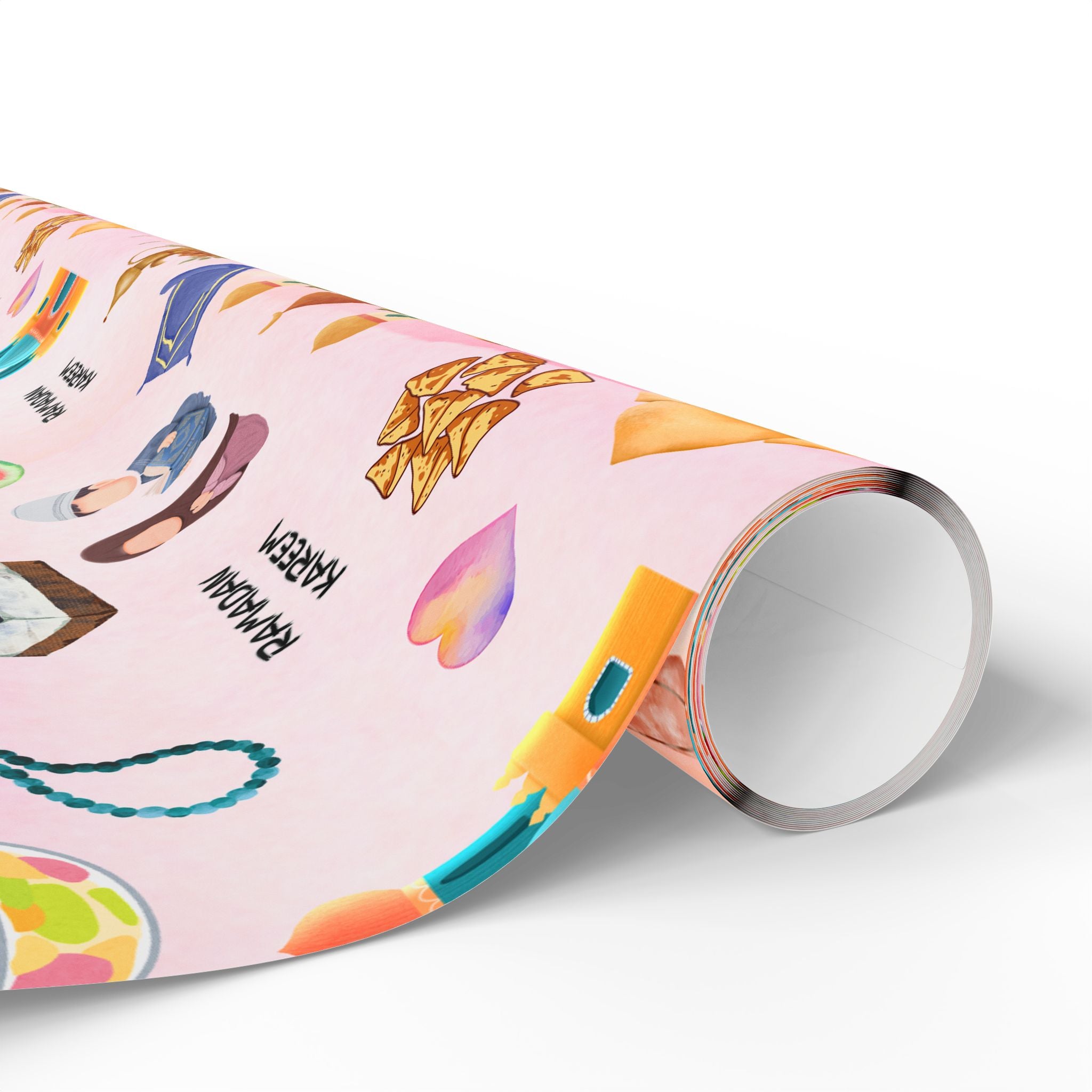 Pink Kids Islamic Gift Wrapping Paper | Colourful Ramadan Gift Wrap | Kaaba, Quran Mosque Design | Muslim Children Gifts