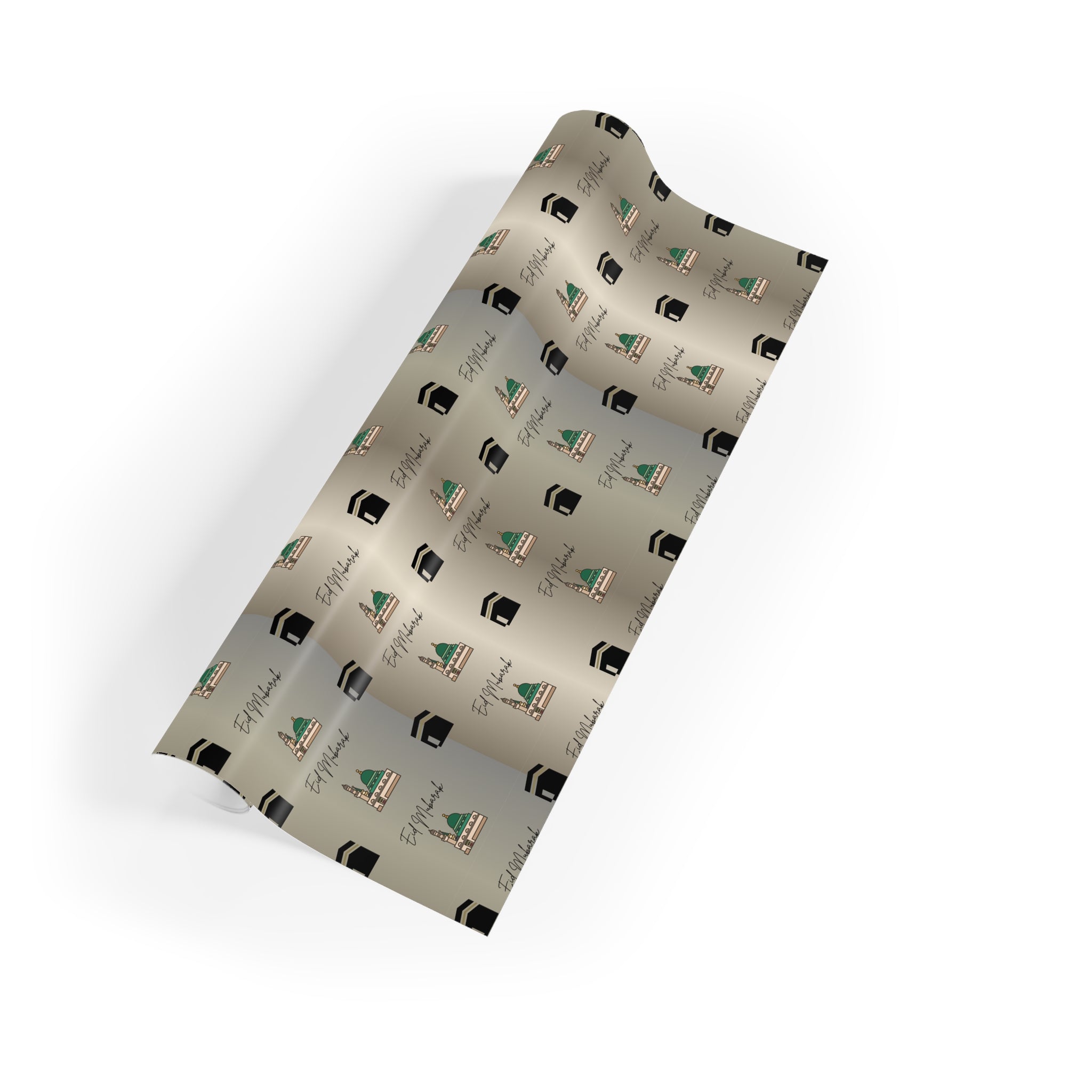 Eid Mubarak Gift Wrap | Islamic Gift Wrapping Paper | Kaaba and Prophet's Mosque Gold Wrap |  Muslim Presents