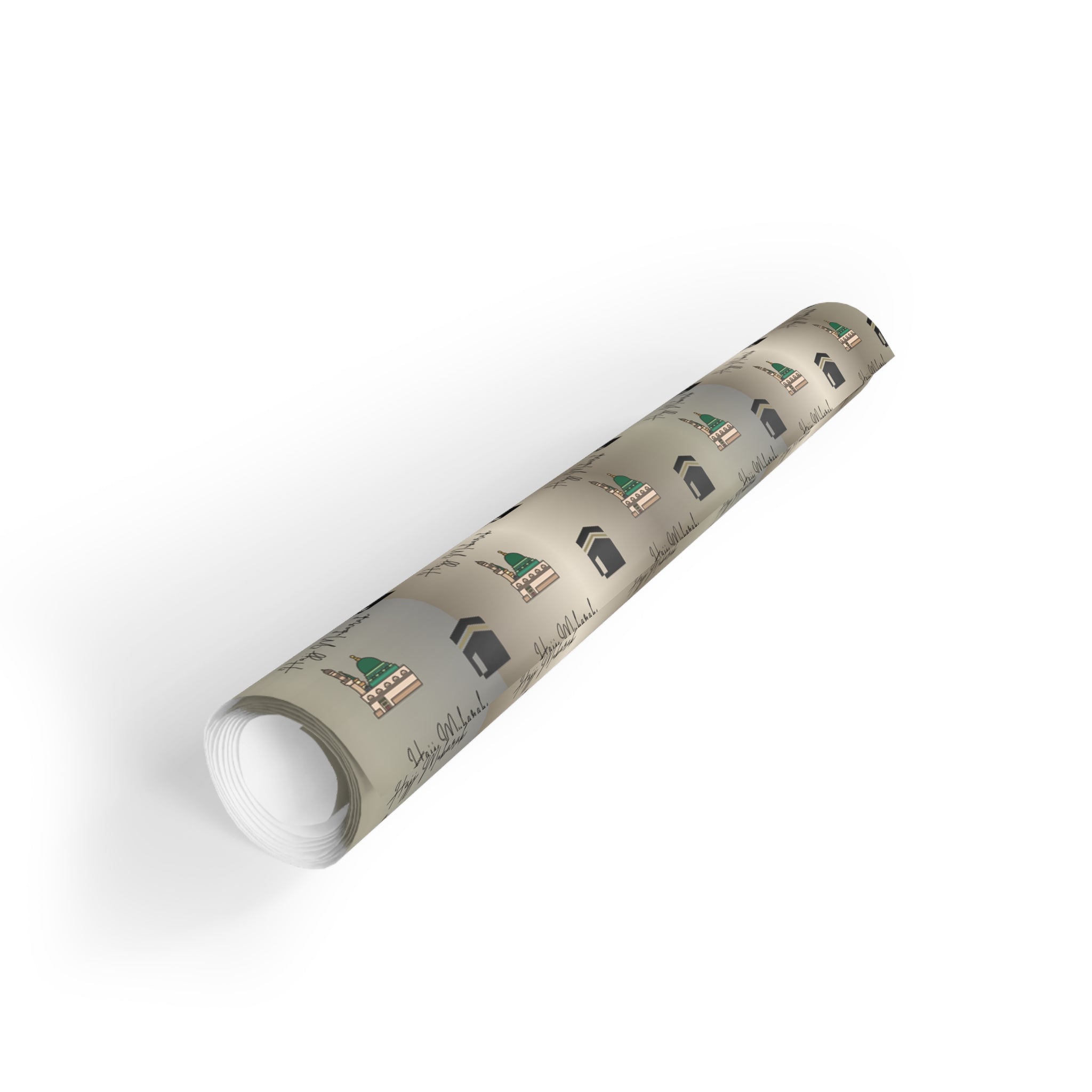 Hajj Mubarak Wrapping Paper Roll | Islamic Gift Wrapping Paper | Kaaba and Prophet's Mosque Gold Wrap |  Gift Wrap | Muslim Presents