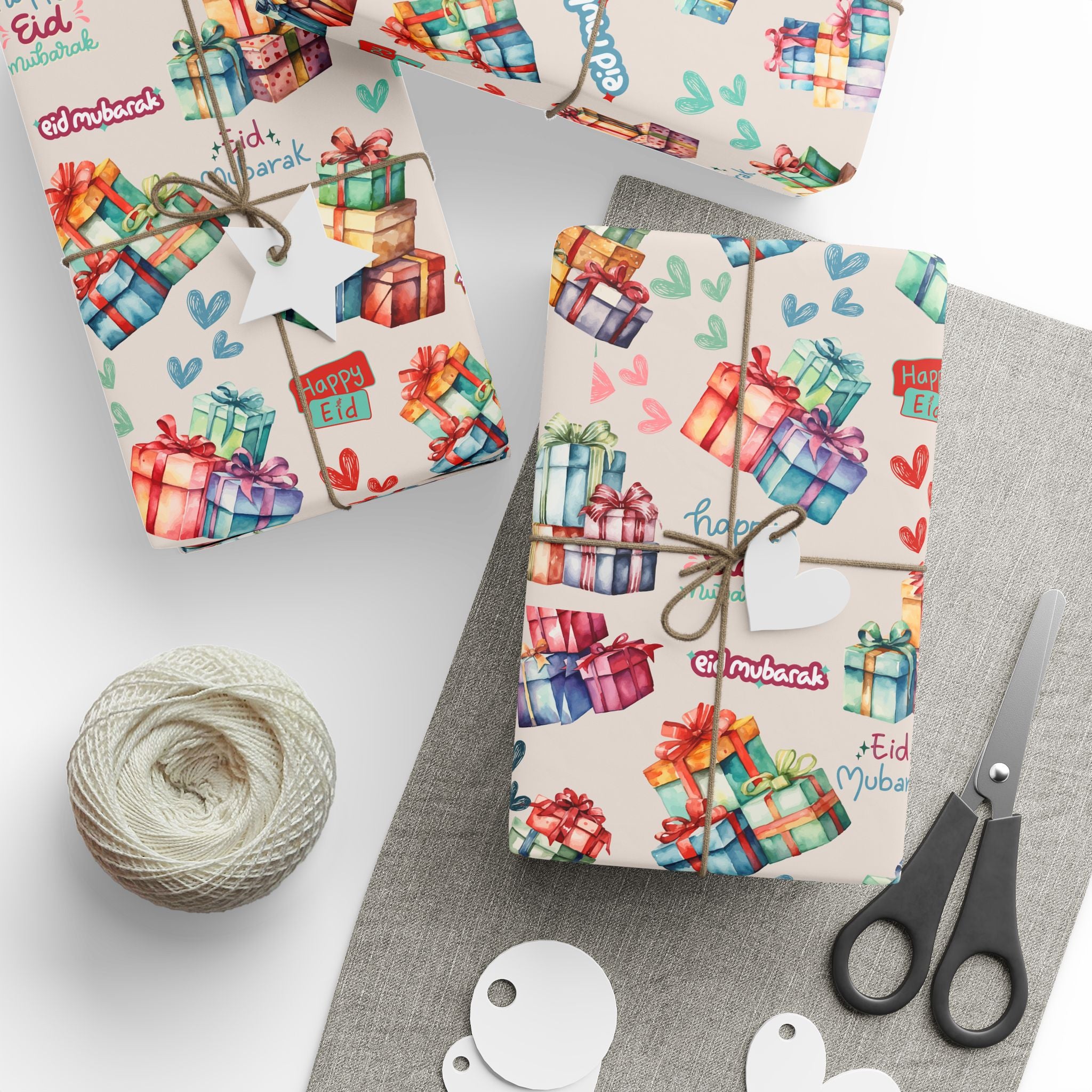 Eid Mubarak Gift Wrap Colorful Presents Festive Islamic Wrapping Paper for Eid Celebration