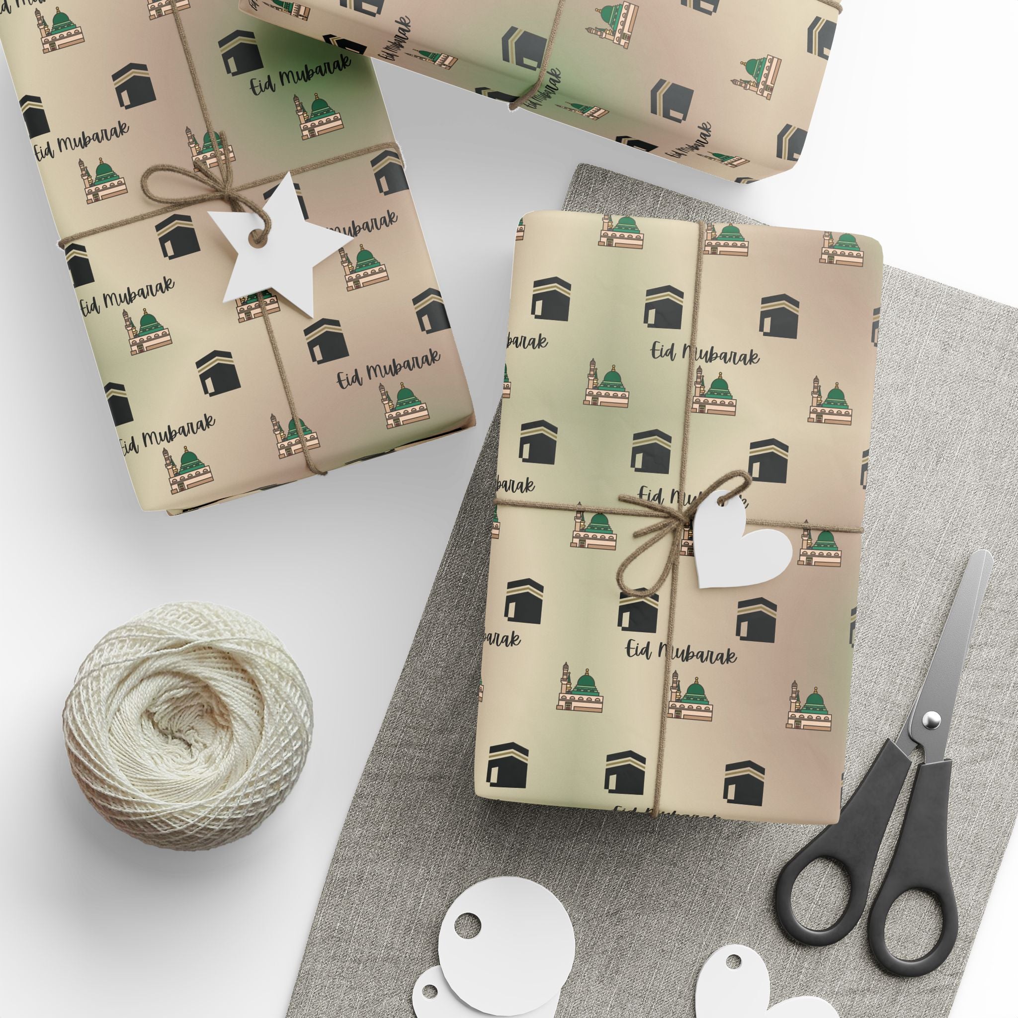 Islamic Gift Wrapping Paper | Kaaba and Prophet's Mosque Gold Wrap | Ramadan Eid Mubarak Gift Wrap | Muslim Presents