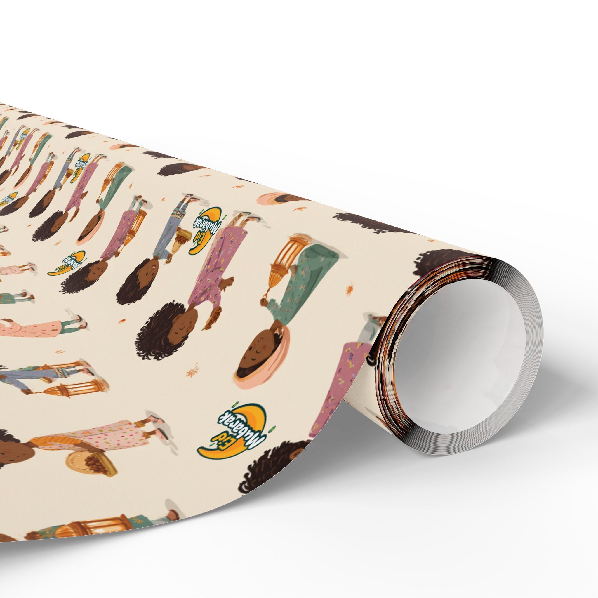 Eid Mubarak Kids Wrapping Paper | Inclusive Black Muslim Children, Lanterns and Eid Treats