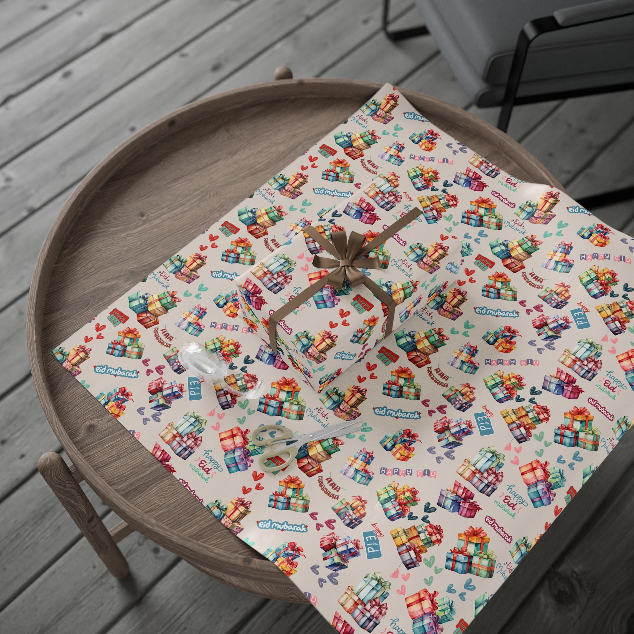 Eid Mubarak Gift Wrap Colorful Presents Festive Islamic Wrapping Paper for Eid Celebration