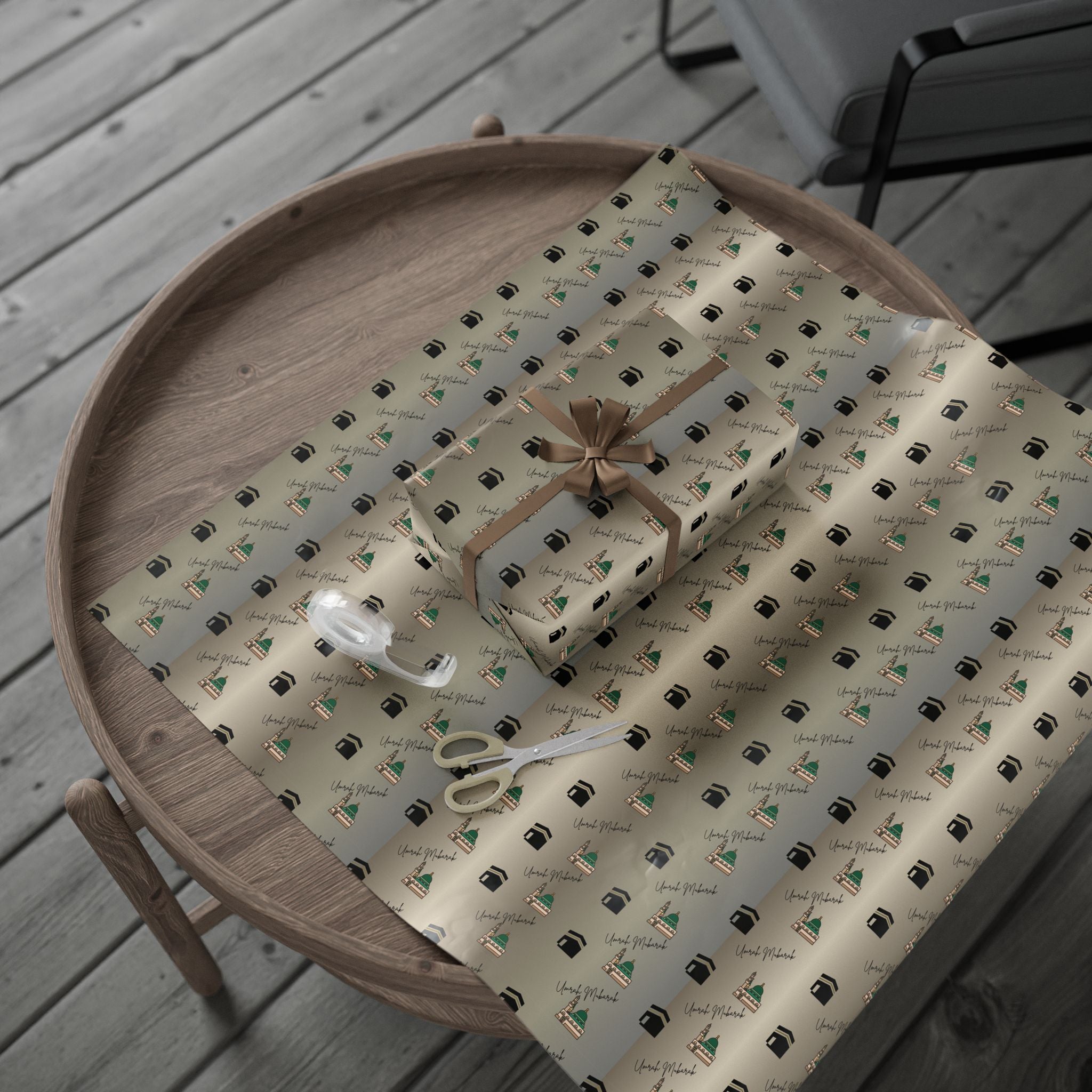 Umrah Mubarak Wrapping Paper Roll | Islamic Gift Wrapping Paper | Kaaba and Prophet's Mosque Gold Wrap |  Gift Wrap | Muslim Presents