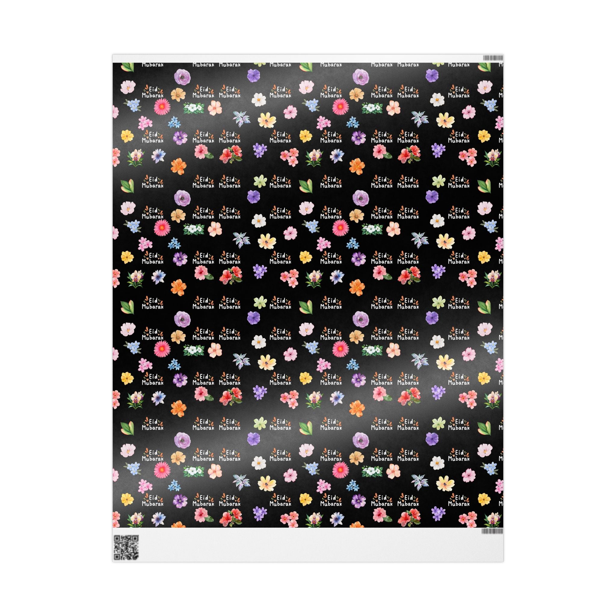 Eid Mubarak Floral Pattern Wrapping Paper | Black Background