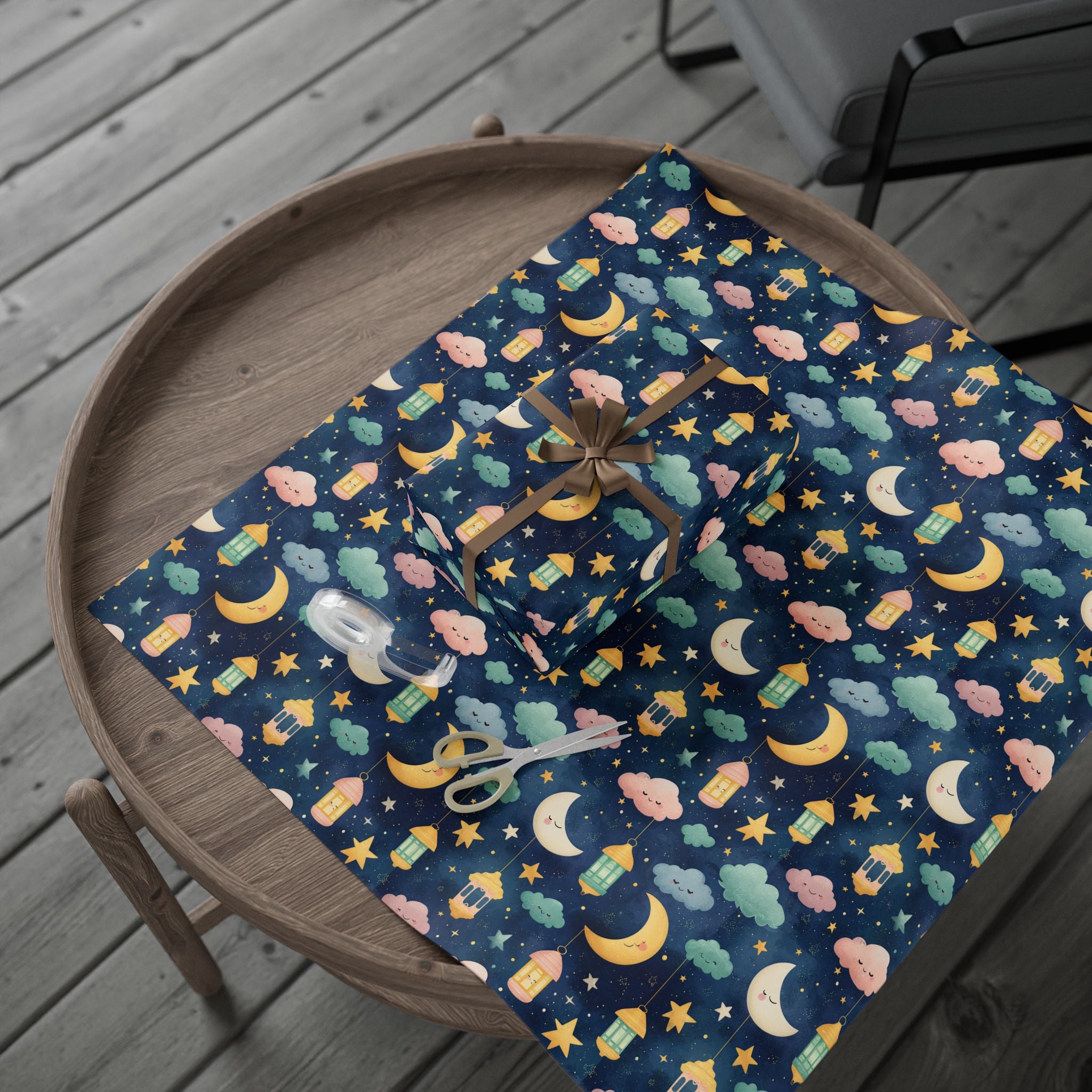 Kids Islamic Wrapping Paper | Eid and Ramadan Gift Wrap with Clouds, Lanterns and Crescents | Cute Muslim Gift Wrap for Children