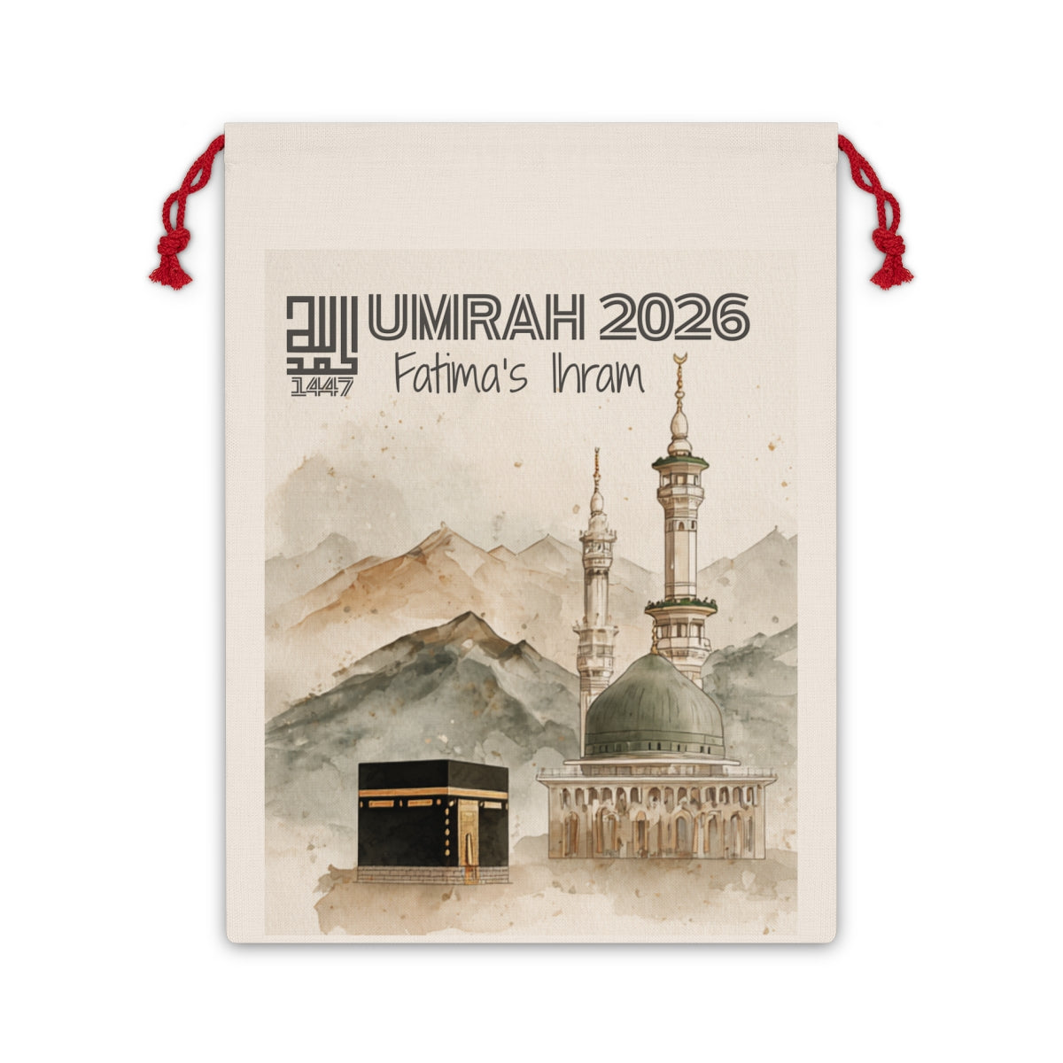 Personalised Umrah Gift Bag 2026 | Custom Islamic Travel Bag | Ihram Storage | Kaaba Watercolour | Umrah Mubarak