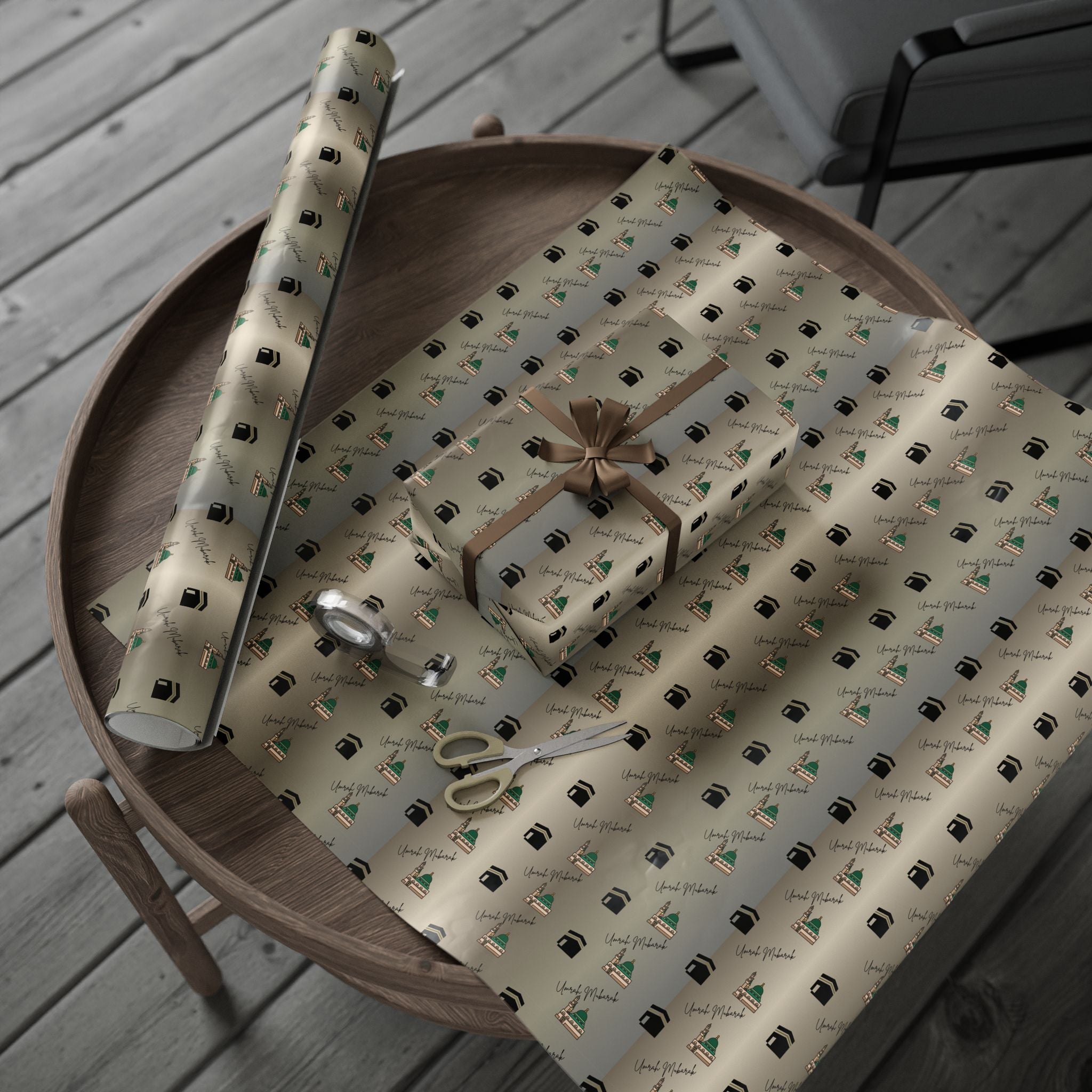 Umrah Mubarak Wrapping Paper Roll | Islamic Gift Wrapping Paper | Kaaba and Prophet's Mosque Gold Wrap |  Gift Wrap | Muslim Presents