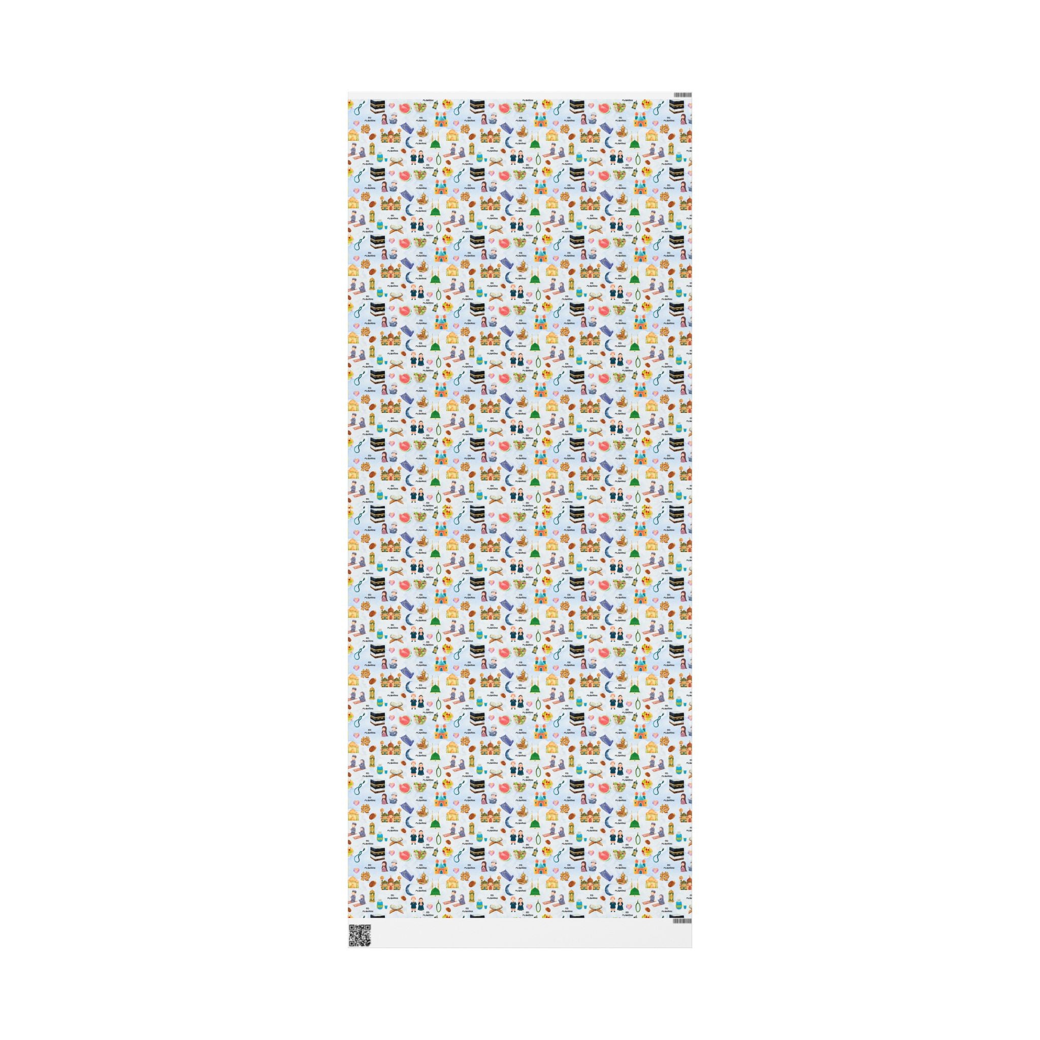 Blue Kids Islamic Gift Wrapping Paper | Colourful Eid Mubarak Gift Wrap | Kaaba, Quran Mosque Design | Muslim Children Gifts