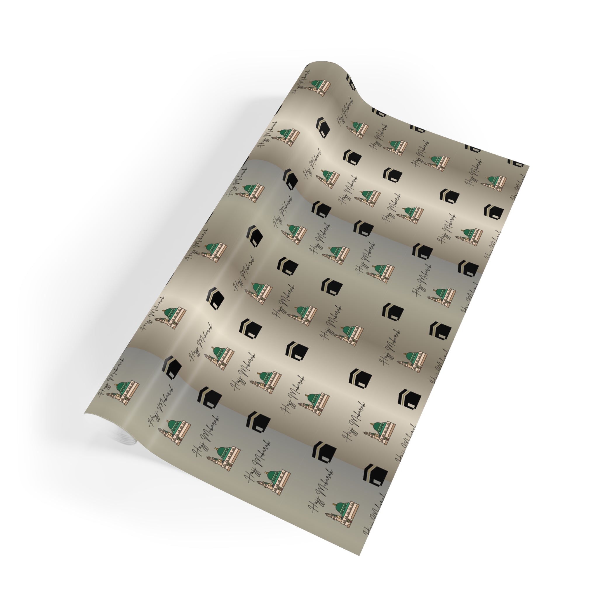 Hajj Mubarak Wrapping Paper Roll | Islamic Gift Wrapping Paper | Kaaba and Prophet's Mosque Gold Wrap |  Gift Wrap | Muslim Presents