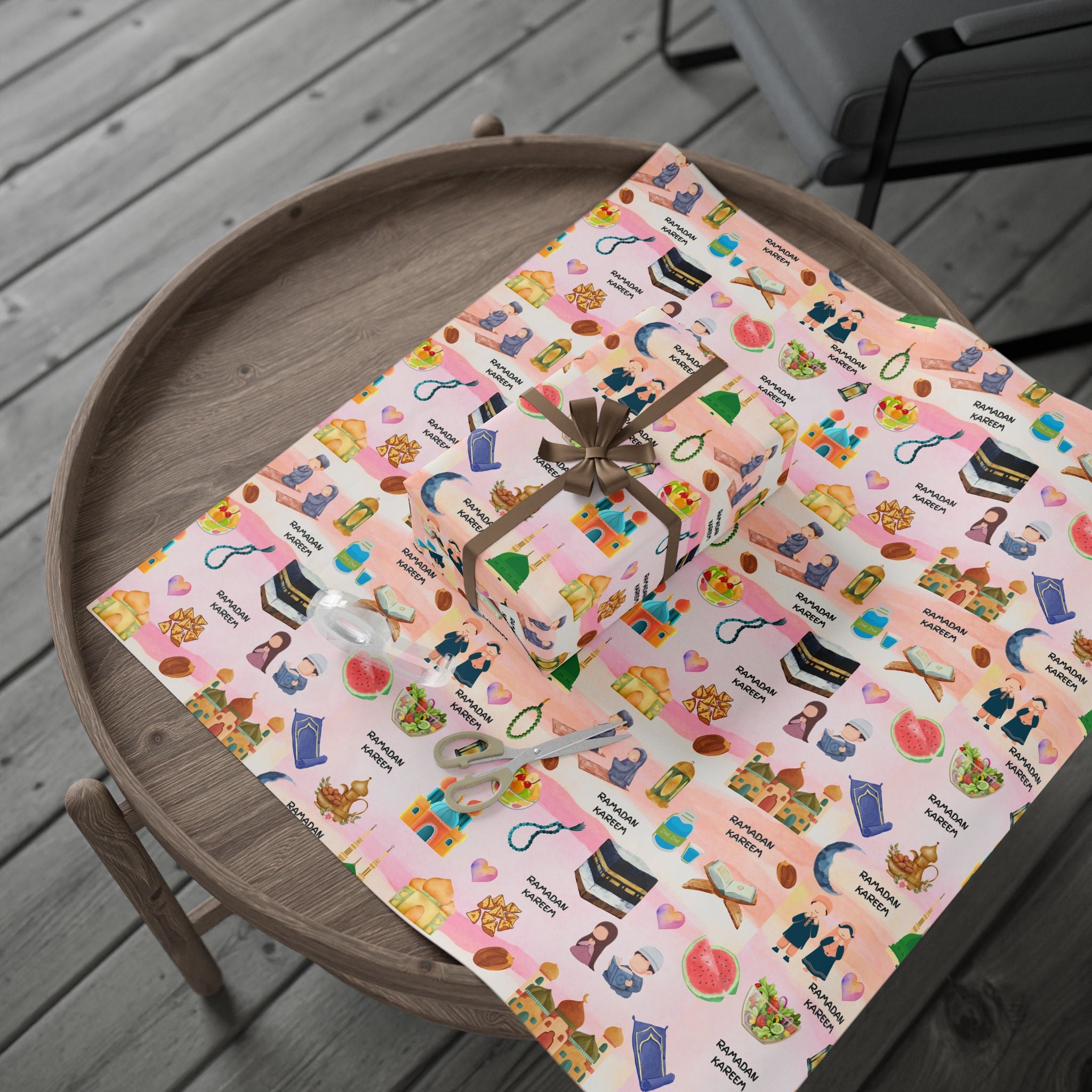 Pink Kids Islamic Gift Wrapping Paper | Colourful Ramadan Gift Wrap | Kaaba, Quran Mosque Design | Muslim Children Gifts