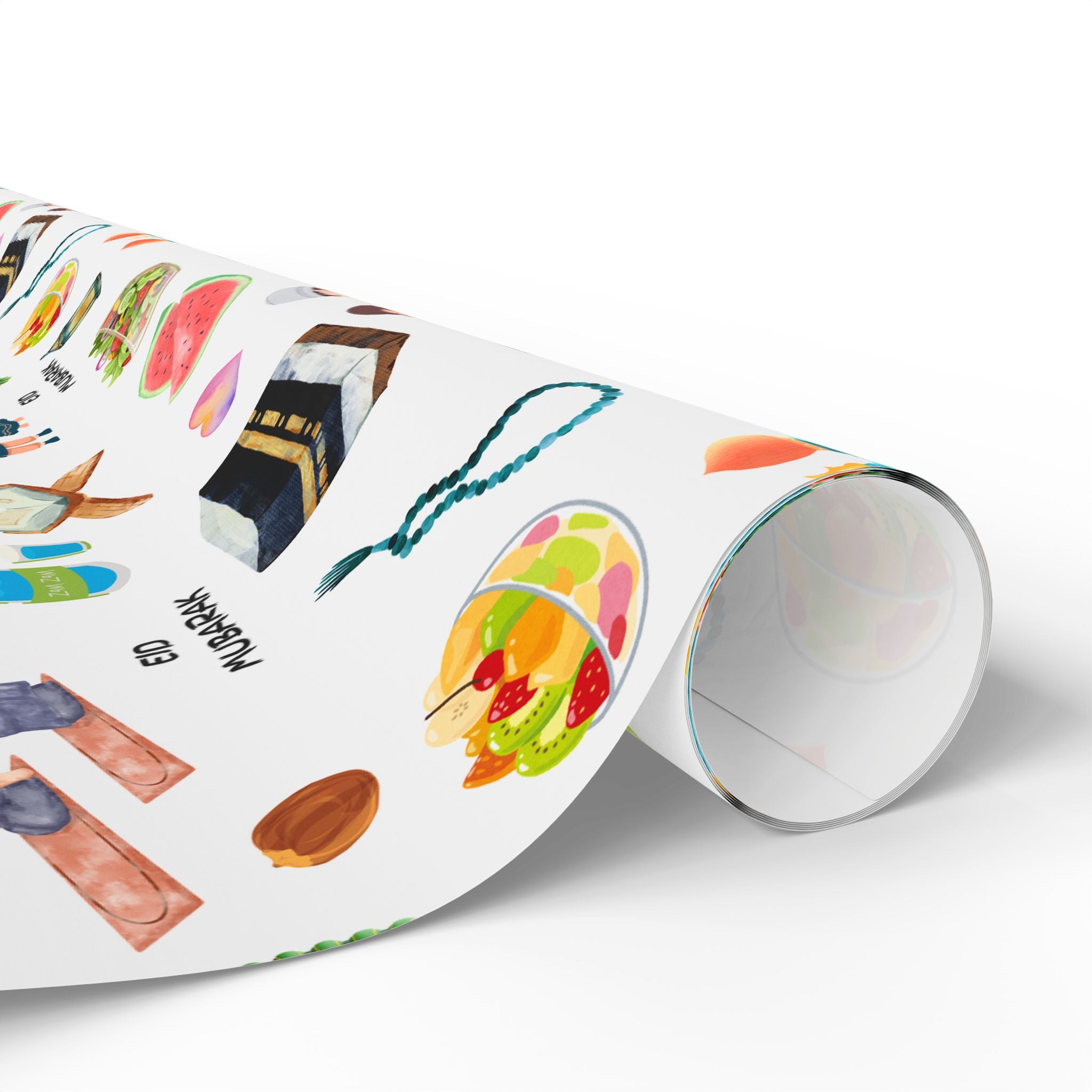 White Kids Islamic Gift Wrapping Paper | Colourful Eid Ramadan Gift Wrap | Kaaba, Quran Mosque Design | Muslim Children Gifts