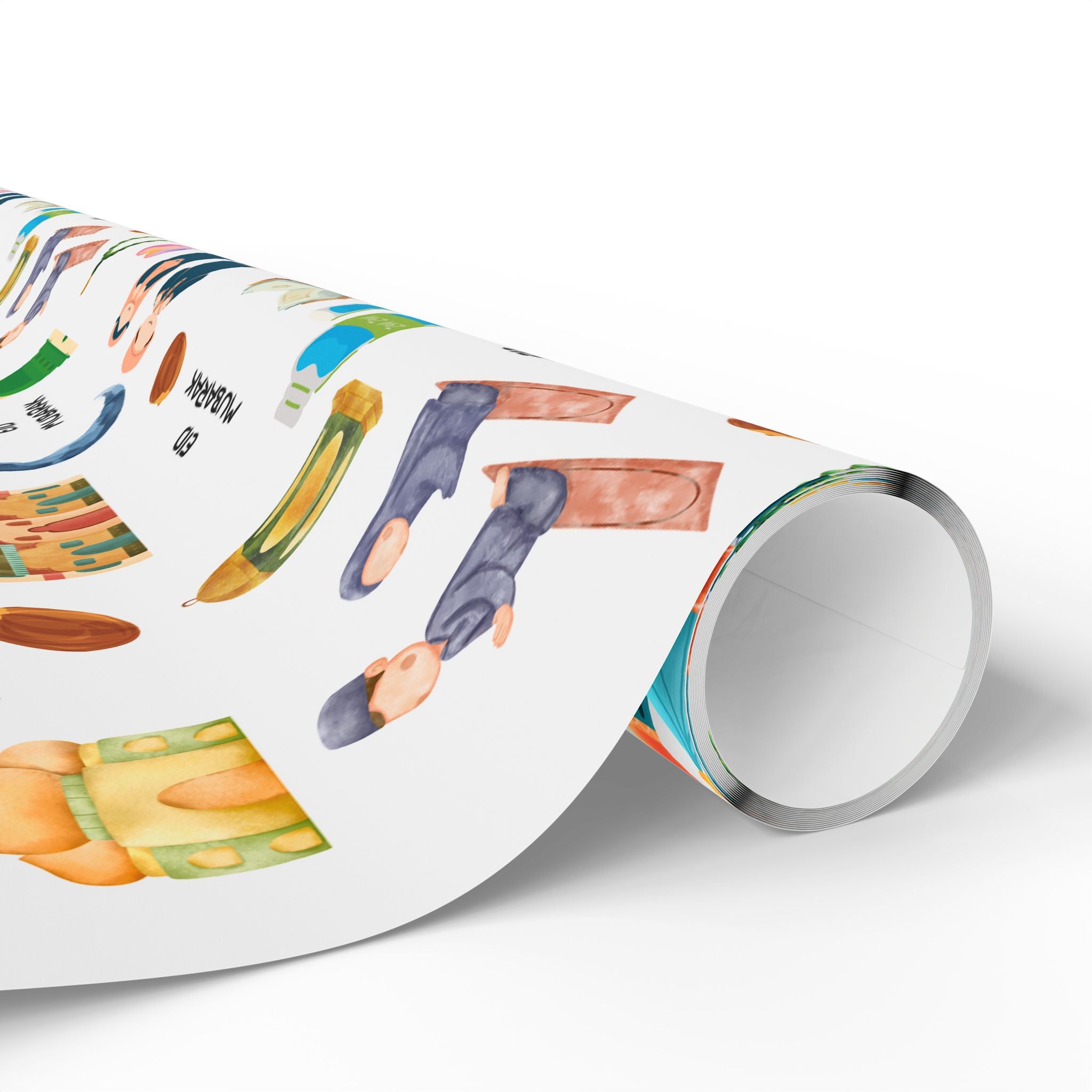 White Kids Islamic Gift Wrapping Paper | Colourful Eid Ramadan Gift Wrap | Kaaba, Quran Mosque Design | Muslim Children Gifts