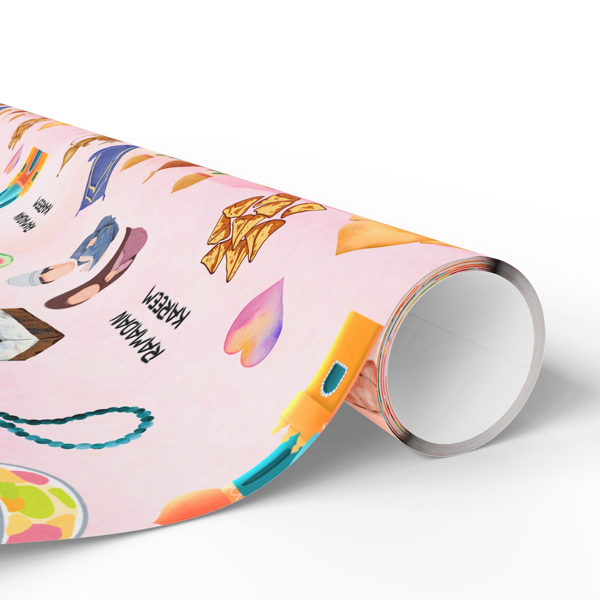Pink Kids Islamic Gift Wrapping Paper | Colourful Ramadan Gift Wrap | Kaaba, Quran Mosque Design | Muslim Children Gifts