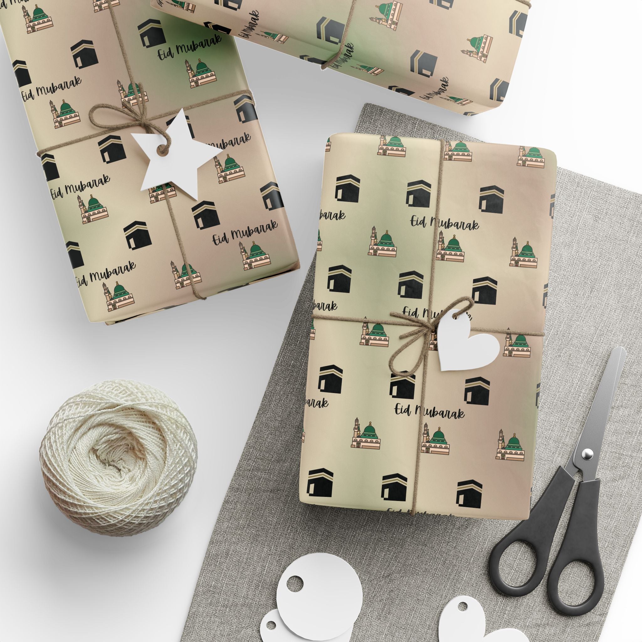 Islamic Gift Wrapping Paper | Kaaba and Prophet's Mosque Gold Wrap | Ramadan Eid Mubarak Gift Wrap | Muslim Presents
