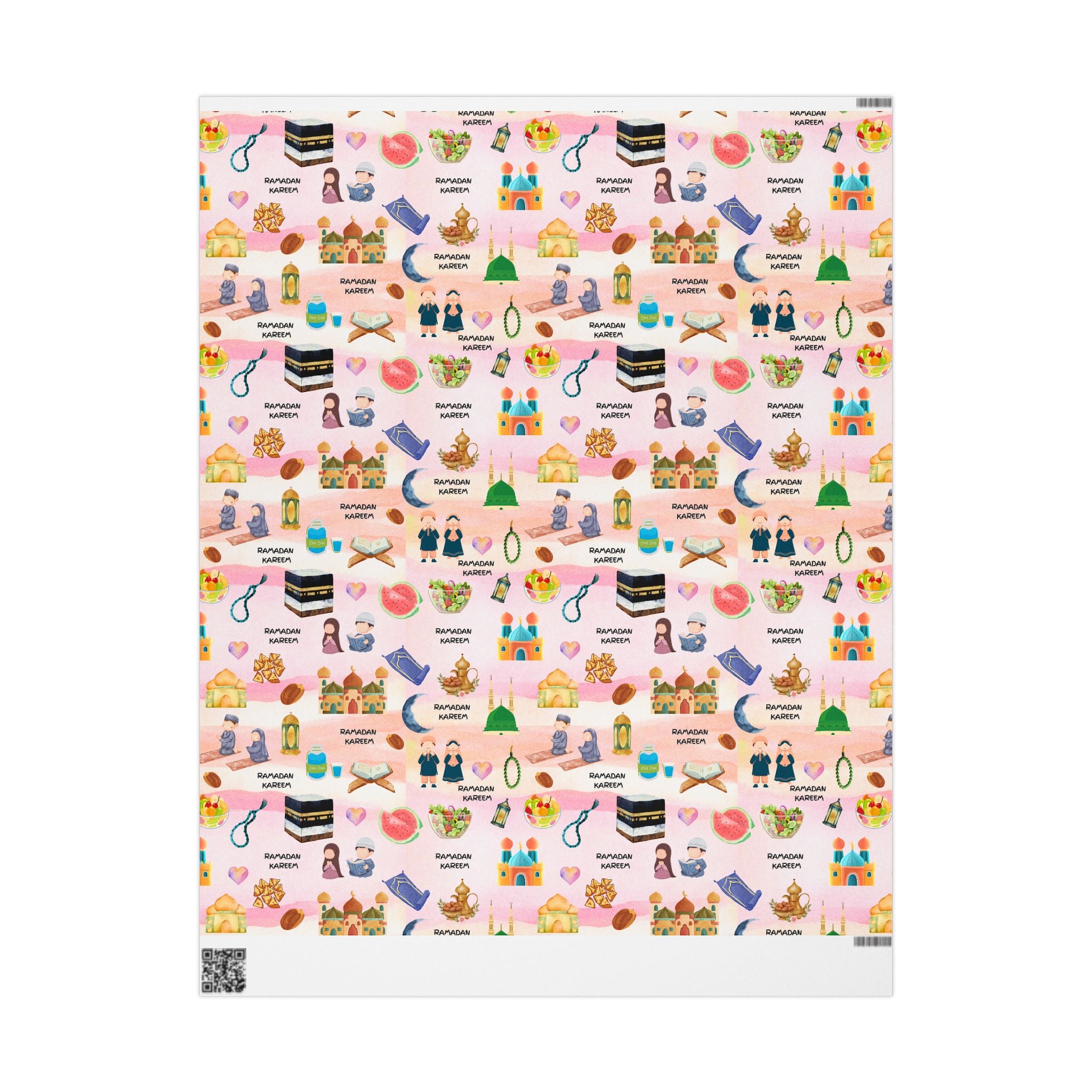 Pink Kids Islamic Gift Wrapping Paper | Colourful Ramadan Gift Wrap | Kaaba, Quran Mosque Design | Muslim Children Gifts