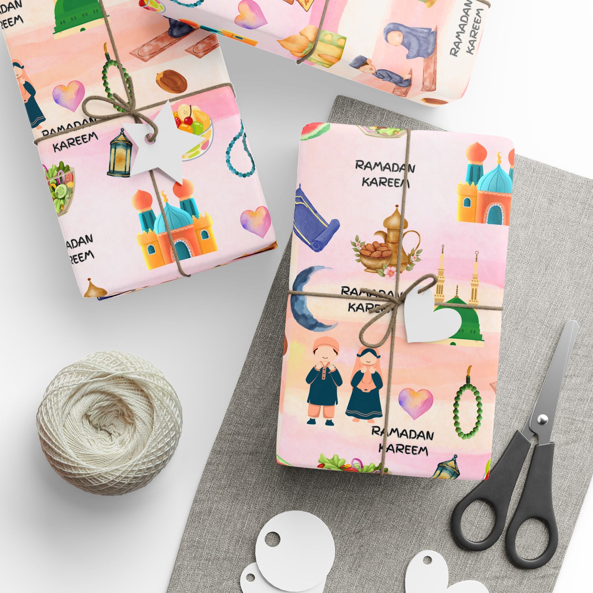 Pink Kids Islamic Gift Wrapping Paper | Colourful Ramadan Gift Wrap | Kaaba, Quran Mosque Design | Muslim Children Gifts