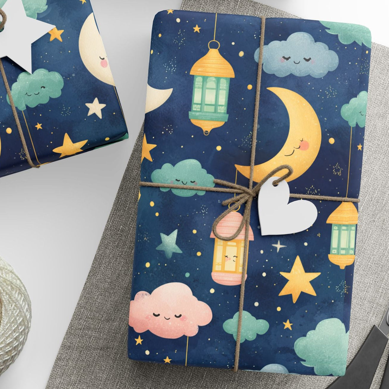 Kids Islamic Wrapping Paper | Eid and Ramadan Gift Wrap with Clouds, Lanterns and Crescents | Cute Muslim Gift Wrap for Children