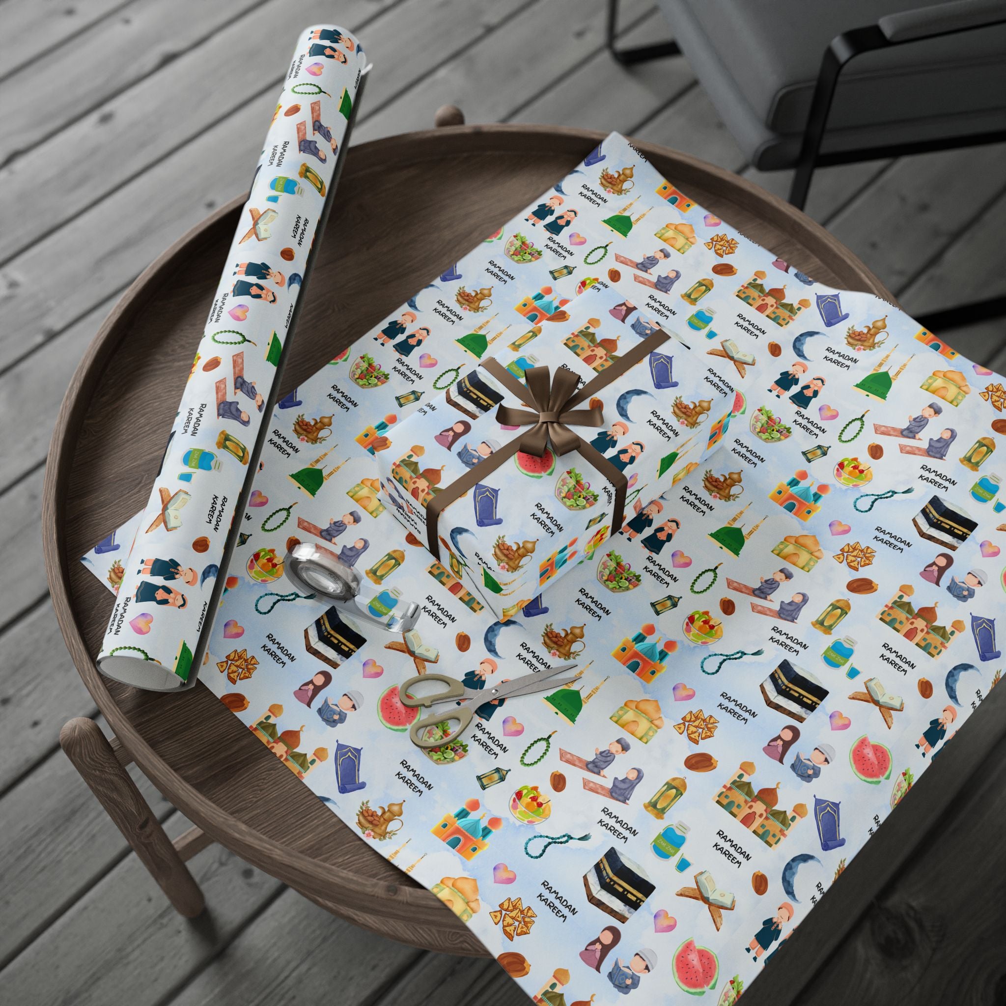 Kids Islamic Gift Wrapping Paper | Colourful Eid Ramadan Gift Wrap | Kaaba, Quran Mosque Design | Muslim Children Gifts