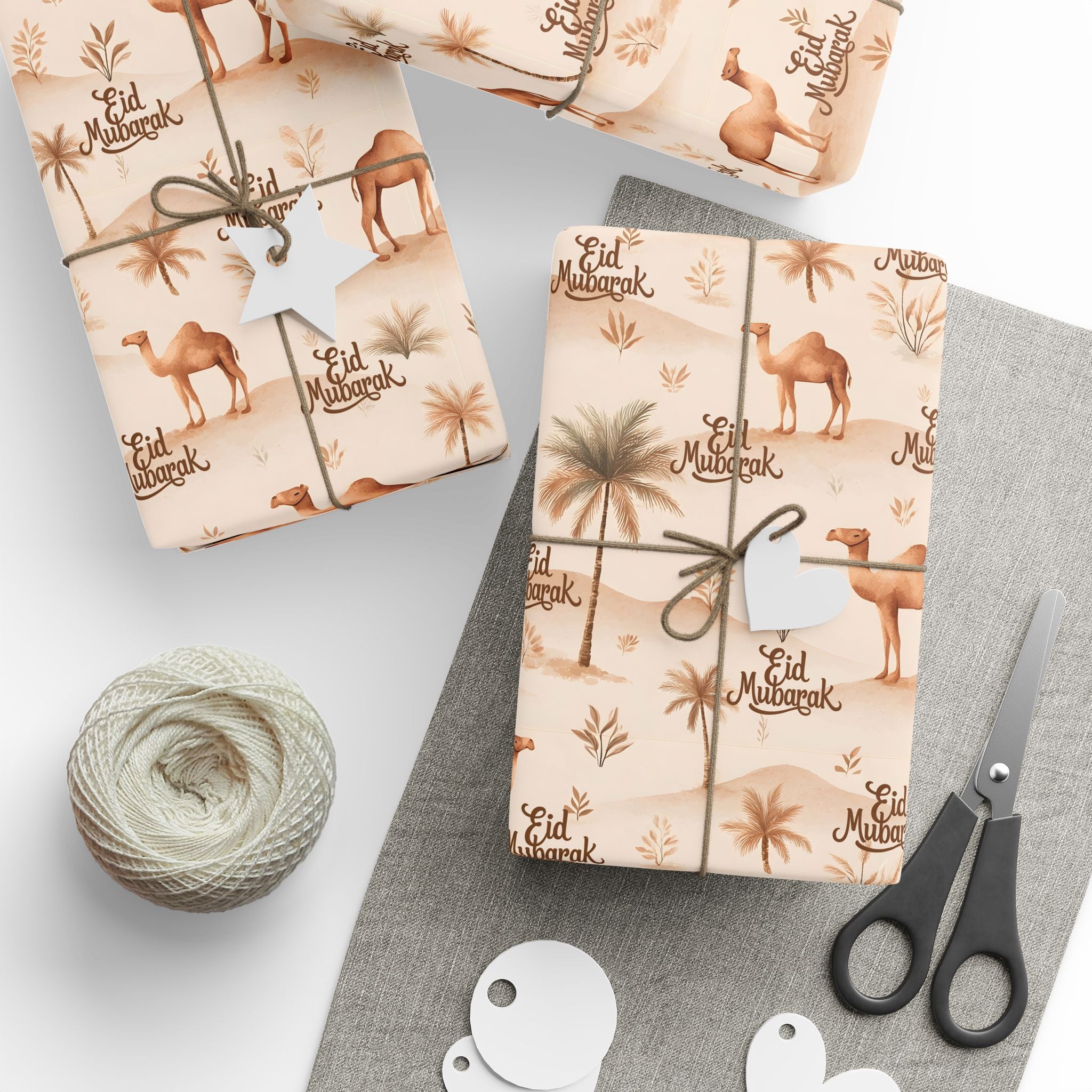 Eid Mubarak Wrapping Paper | Camels and Date Palms | Desert Brown Islamic Gift Wrap