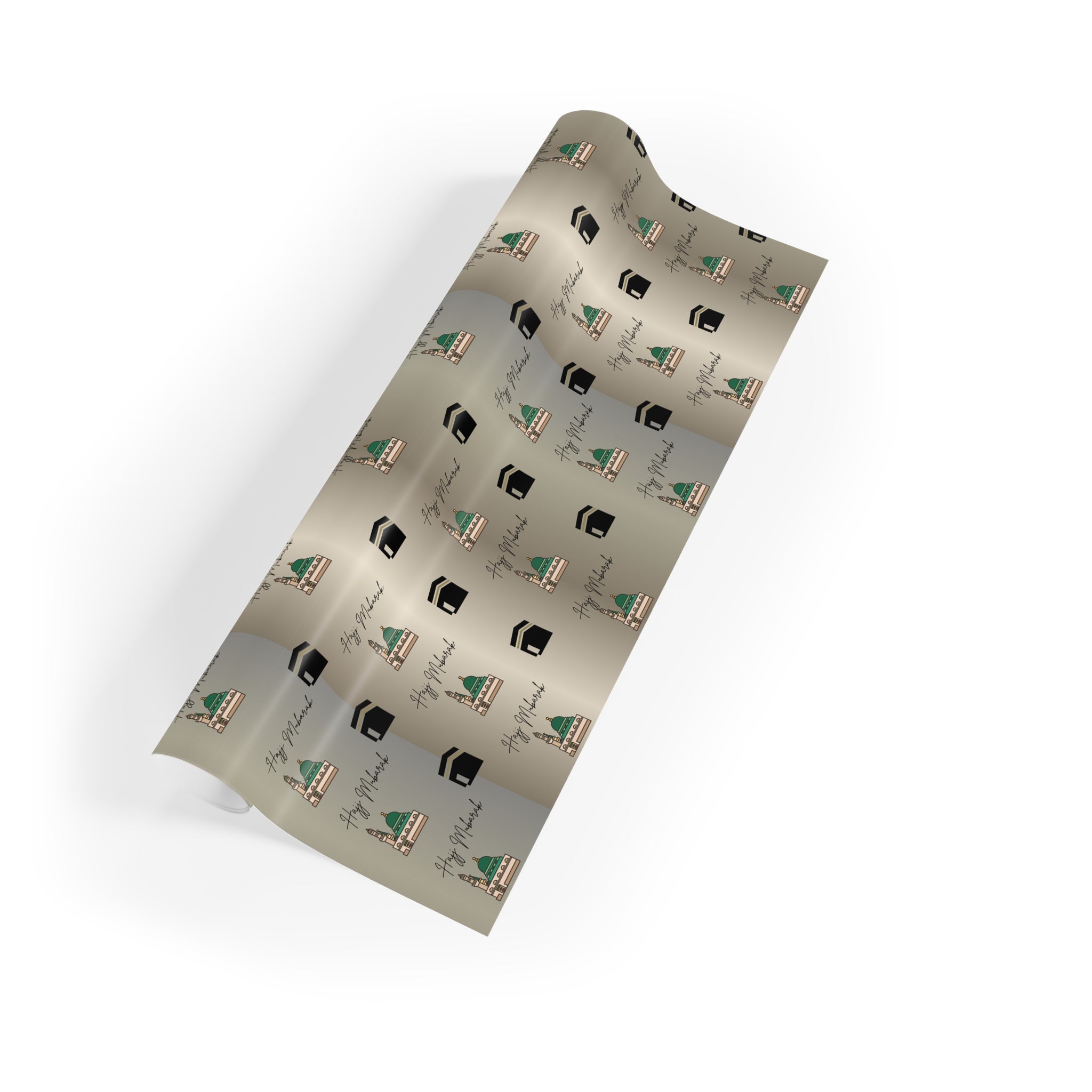 Hajj Mubarak Wrapping Paper Roll | Islamic Gift Wrapping Paper | Kaaba and Prophet's Mosque Gold Wrap |  Gift Wrap | Muslim Presents