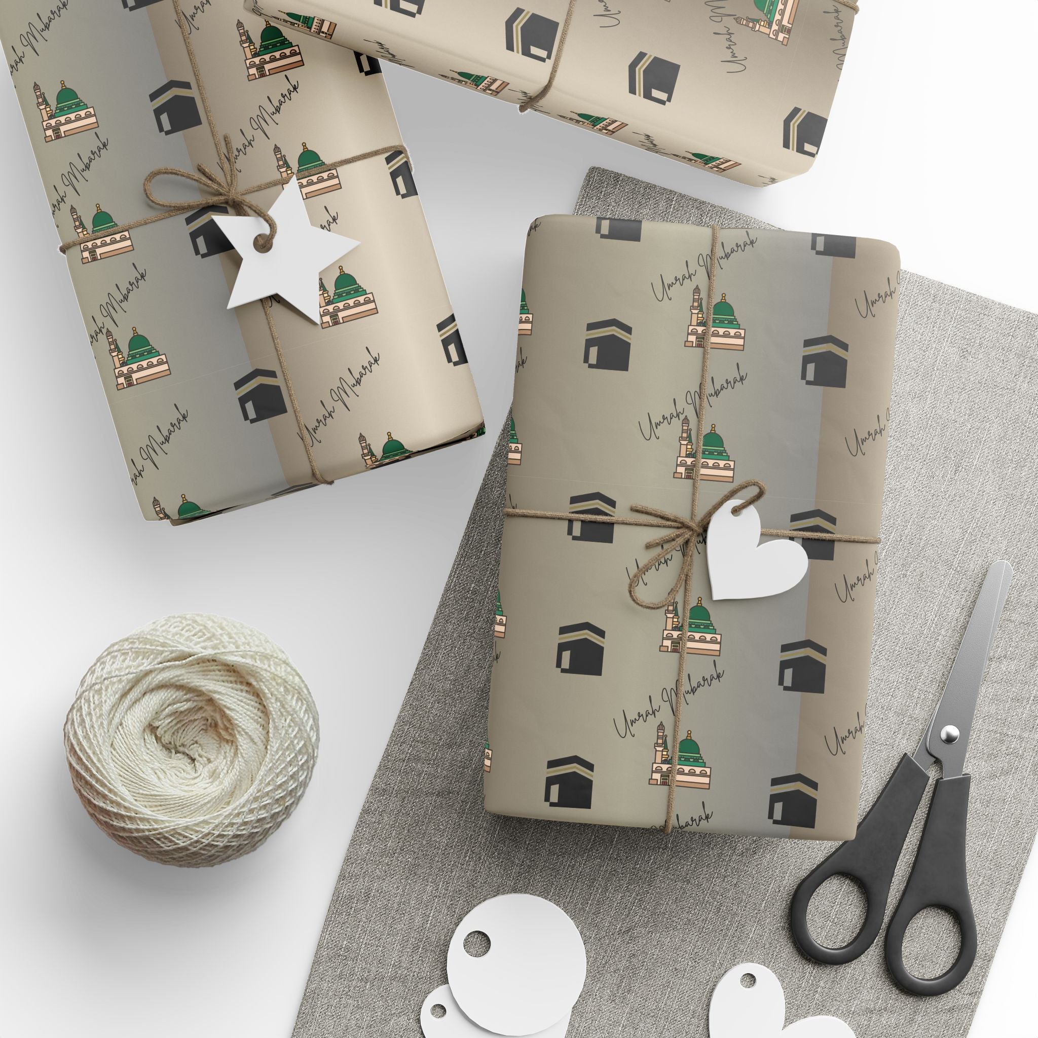 Umrah Mubarak Wrapping Paper Roll | Islamic Gift Wrapping Paper | Kaaba and Prophet's Mosque Gold Wrap |  Gift Wrap | Muslim Presents