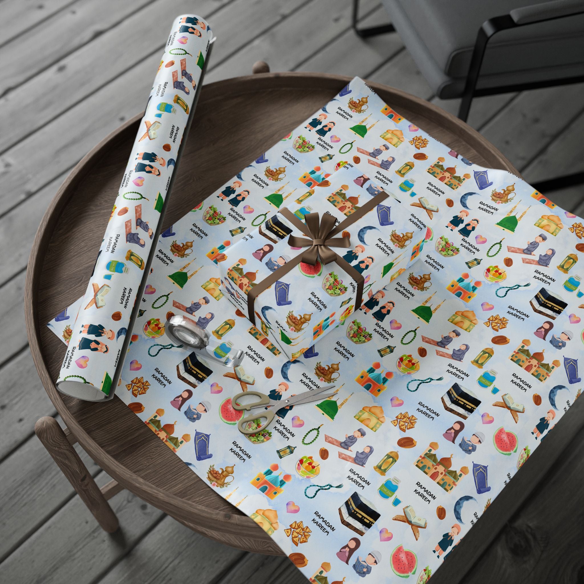 Kids Islamic Gift Wrapping Paper | Colourful Eid Ramadan Gift Wrap | Kaaba, Quran Mosque Design | Muslim Children Gifts