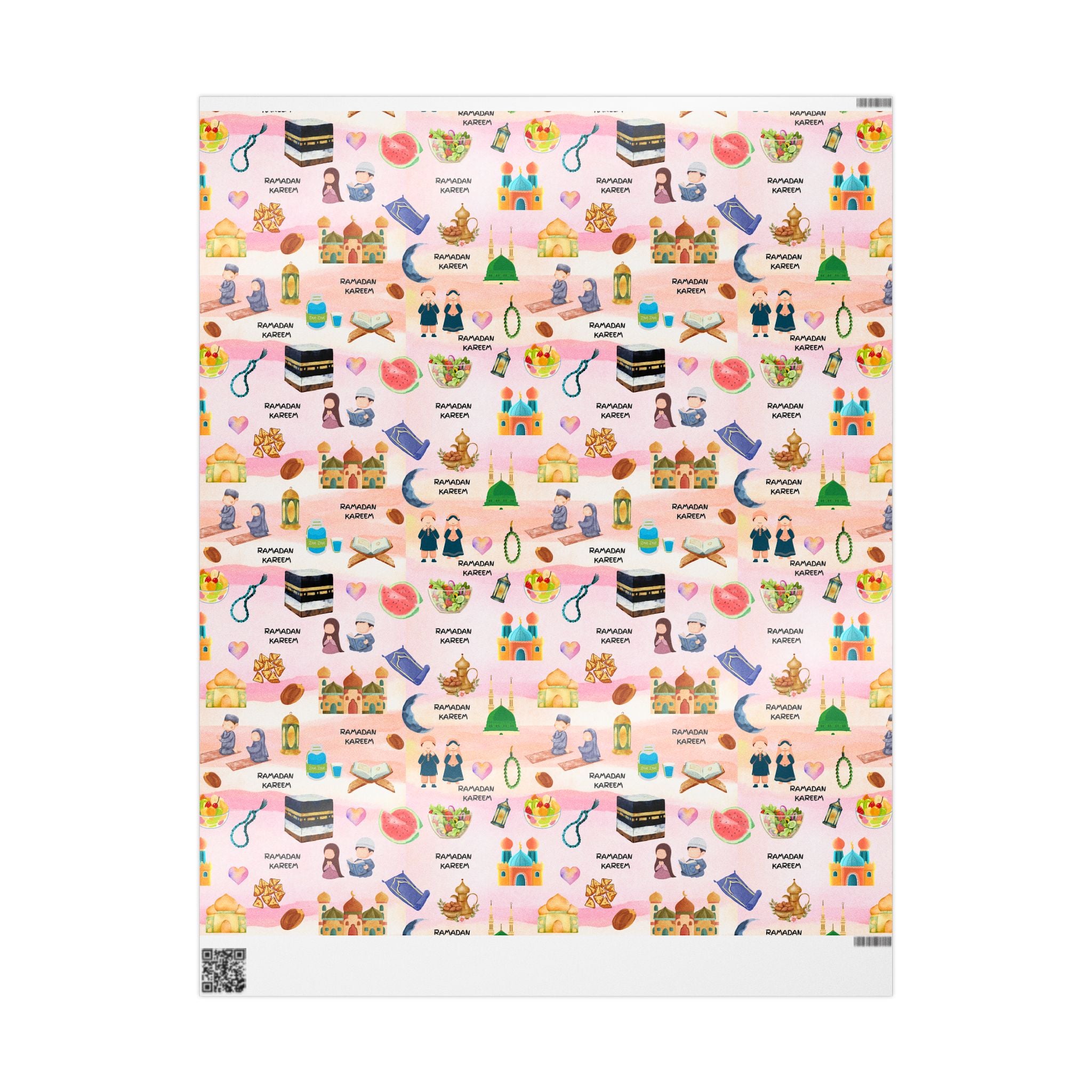 Pink Kids Islamic Gift Wrapping Paper | Colourful Ramadan Gift Wrap | Kaaba, Quran Mosque Design | Muslim Children Gifts