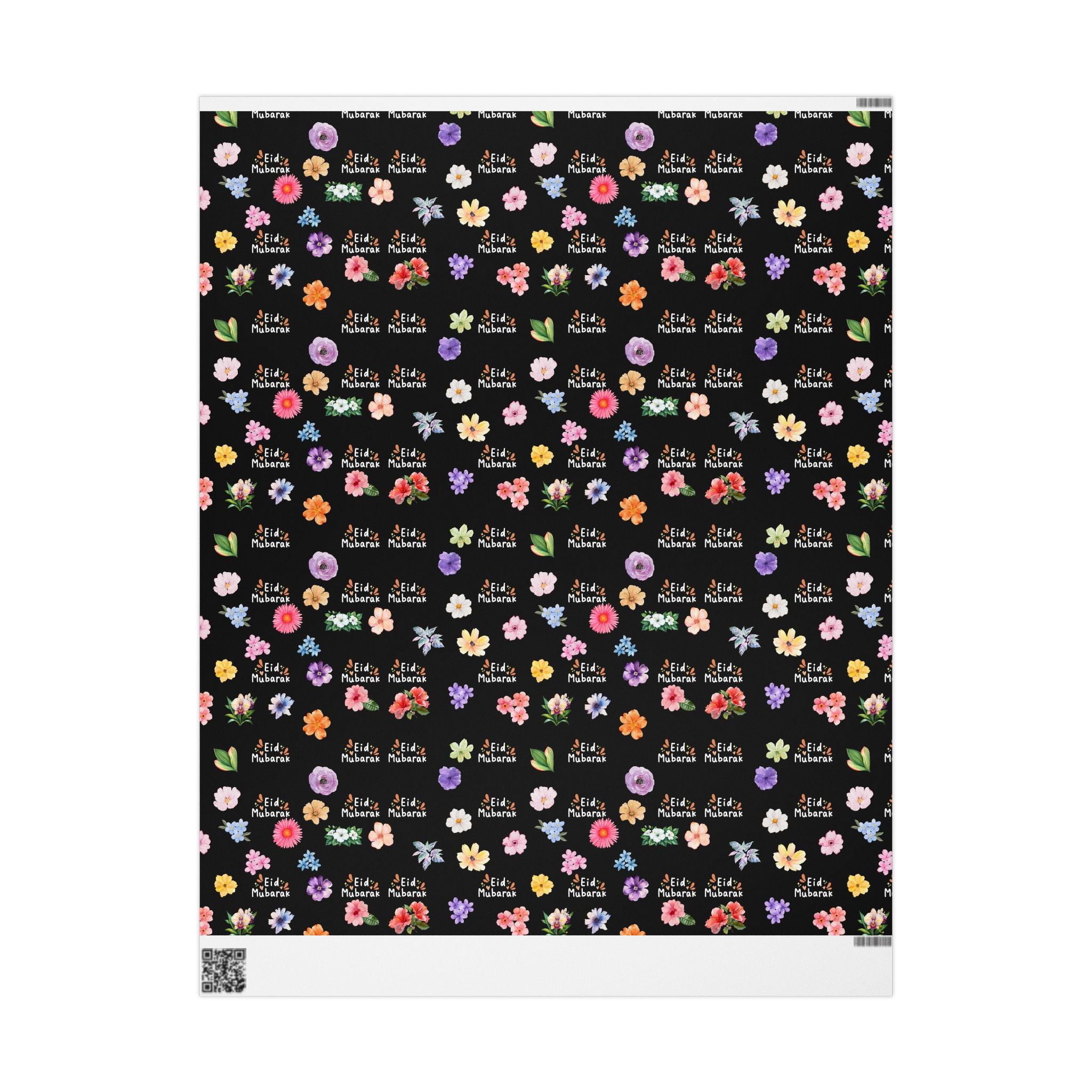 Eid Mubarak Floral Pattern Wrapping Paper | Black Background