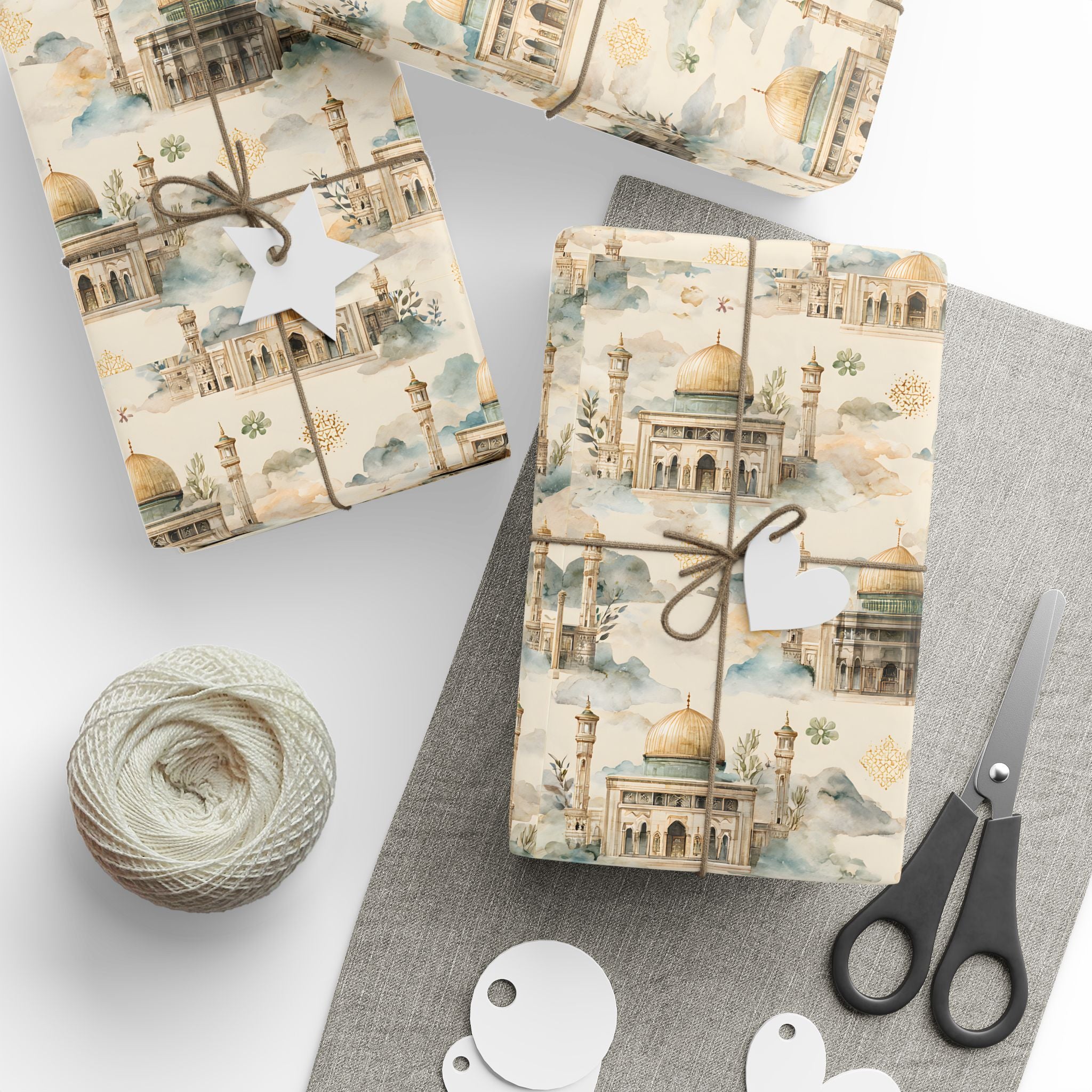 Islamic Gift Wrapping Paper |  Watercolor Mosque Design Wrap | Ramadan Eid Umrah and Hajj Mubarak Gift Wrap | Muslim Presents