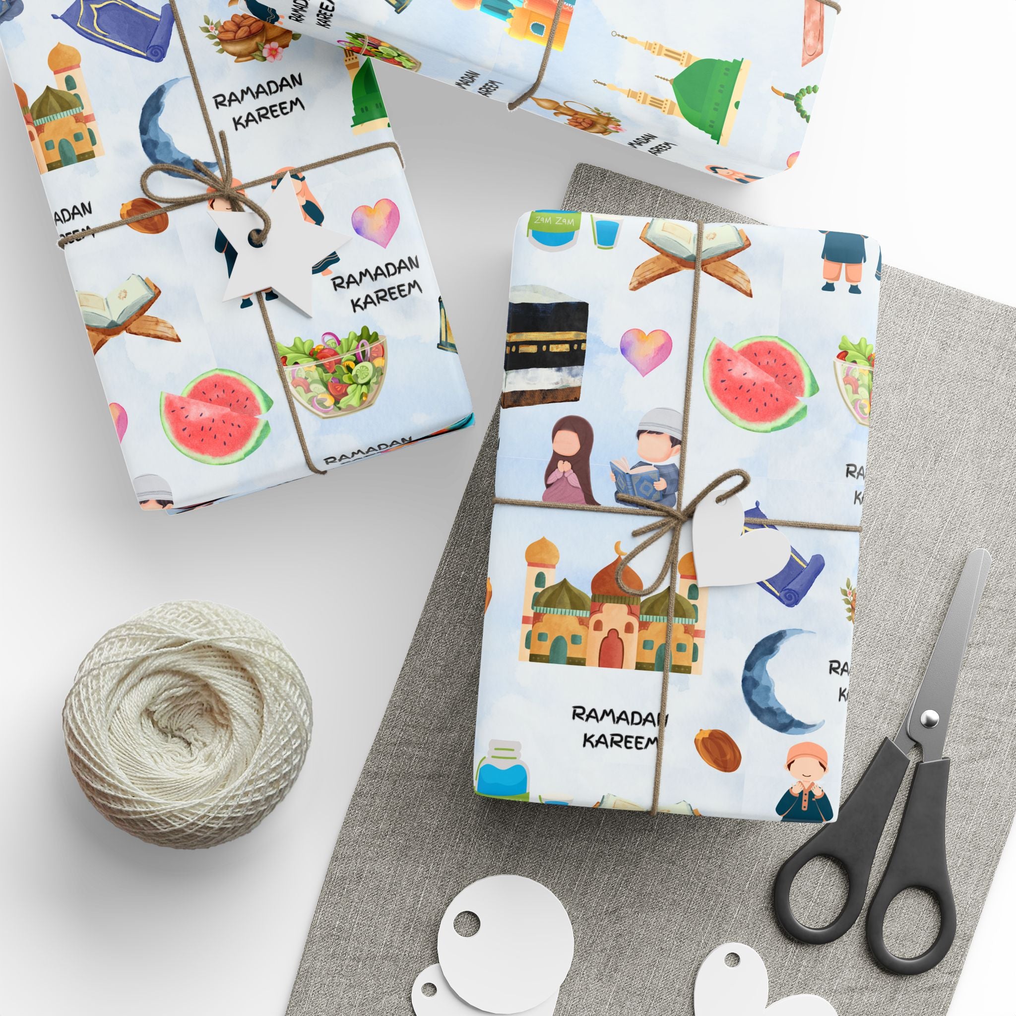 Kids Islamic Gift Wrapping Paper | Colourful Eid Ramadan Gift Wrap | Kaaba, Quran Mosque Design | Muslim Children Gifts