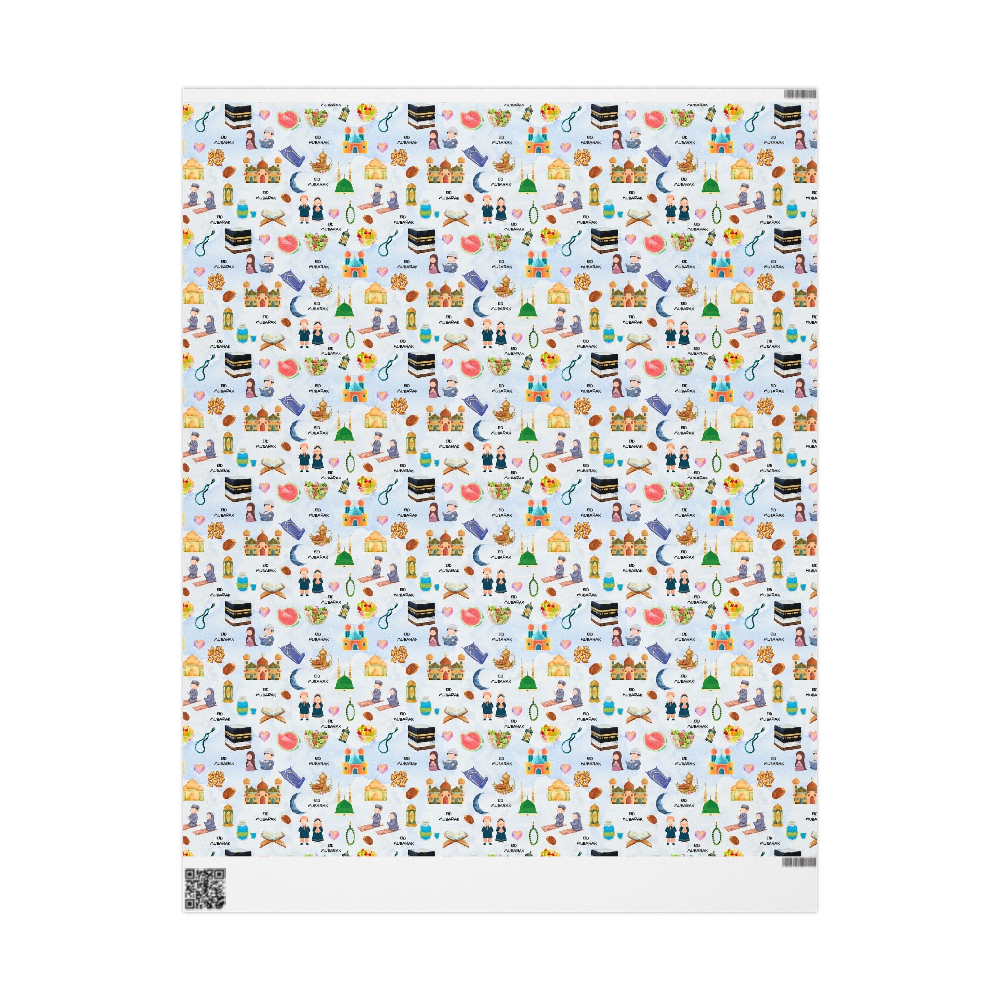 Blue Kids Islamic Gift Wrapping Paper | Colourful Eid Mubarak Gift Wrap | Kaaba, Quran Mosque Design | Muslim Children Gifts