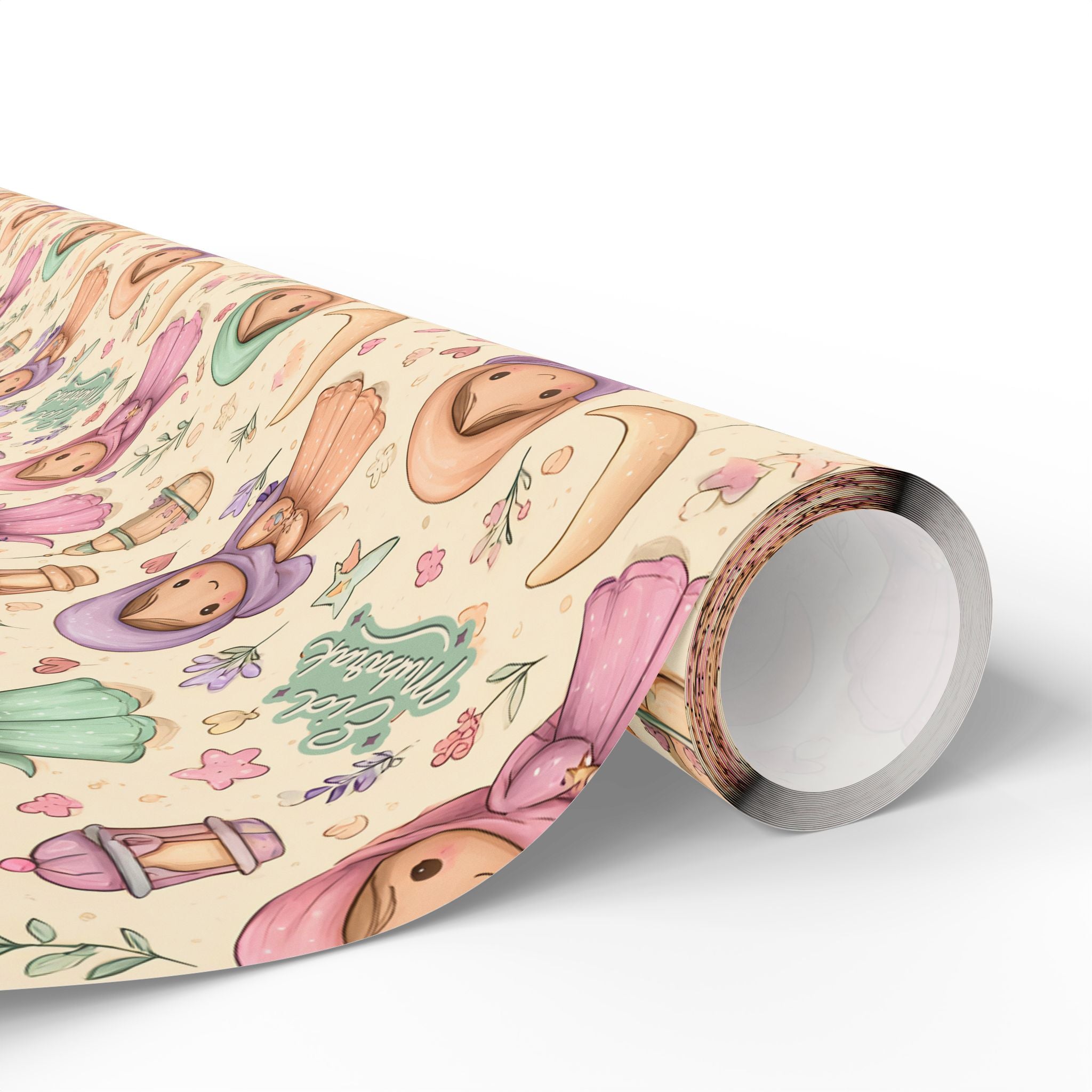 Eid Mubarak Girls Wrapping Paper | Cute Hijab Dolls Gift Wrap | Islamic Eid Gift Wrap for Kids | Pastel Eid Paper